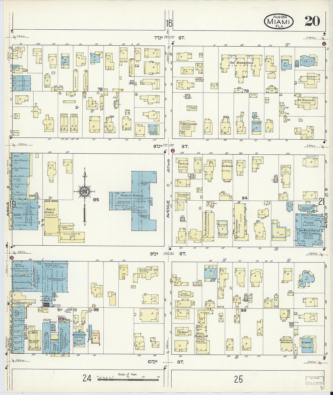 This old map of Miami, Dade County, Florida was created by Sanborn Map Company in 1914