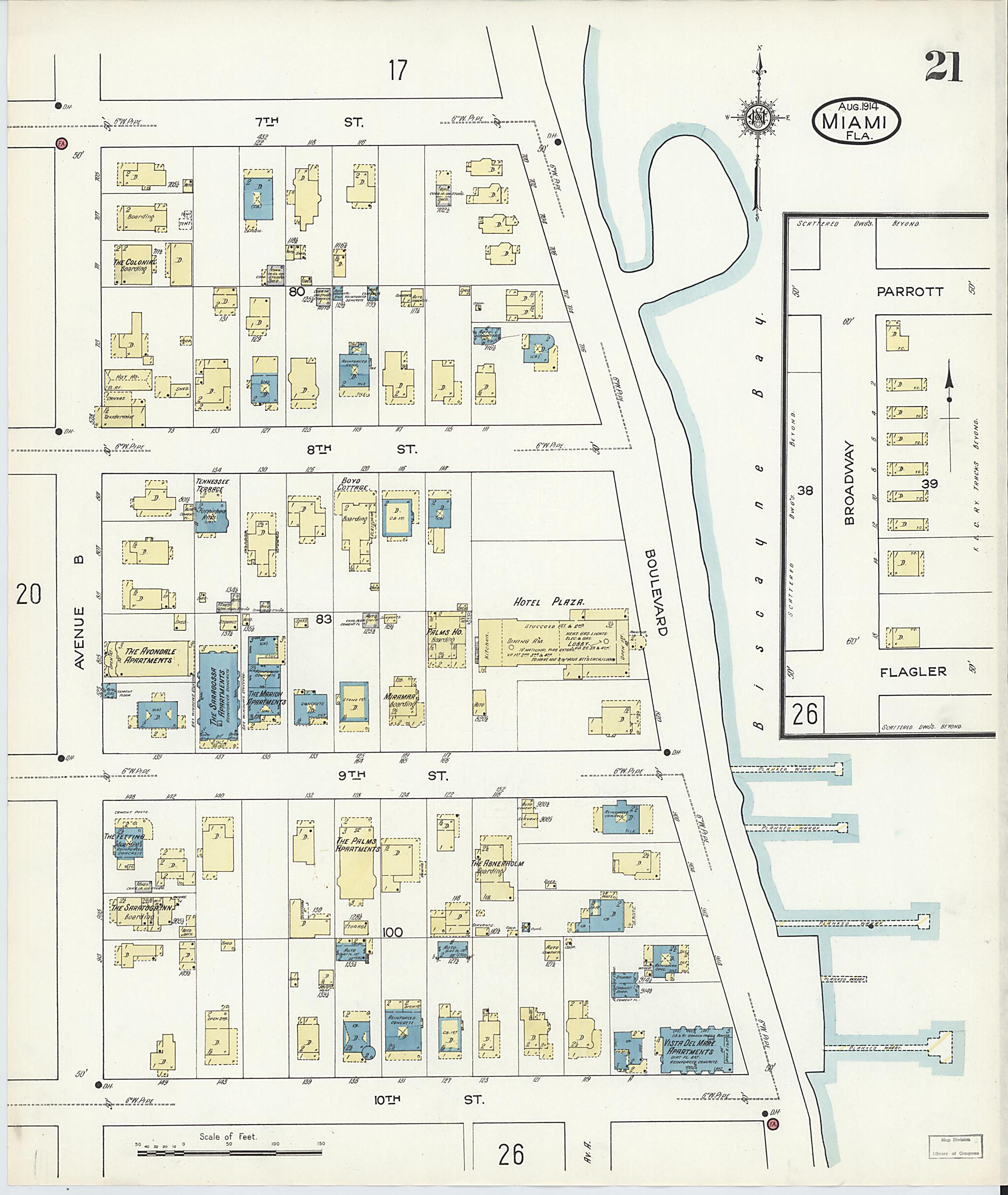 This old map of Miami, Dade County, Florida was created by Sanborn Map Company in 1914