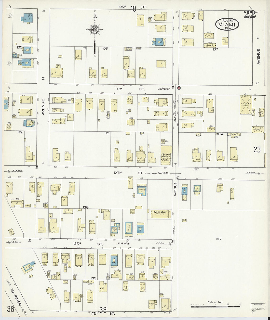 This old map of Miami, Dade County, Florida was created by Sanborn Map Company in 1914