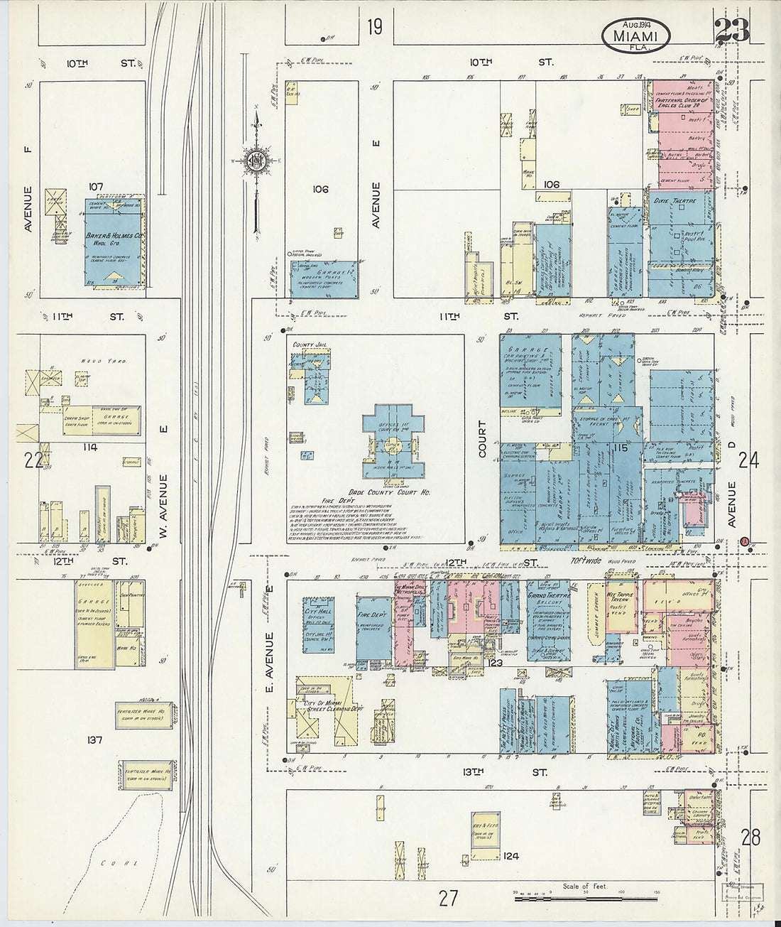 This old map of Miami, Dade County, Florida was created by Sanborn Map Company in 1914
