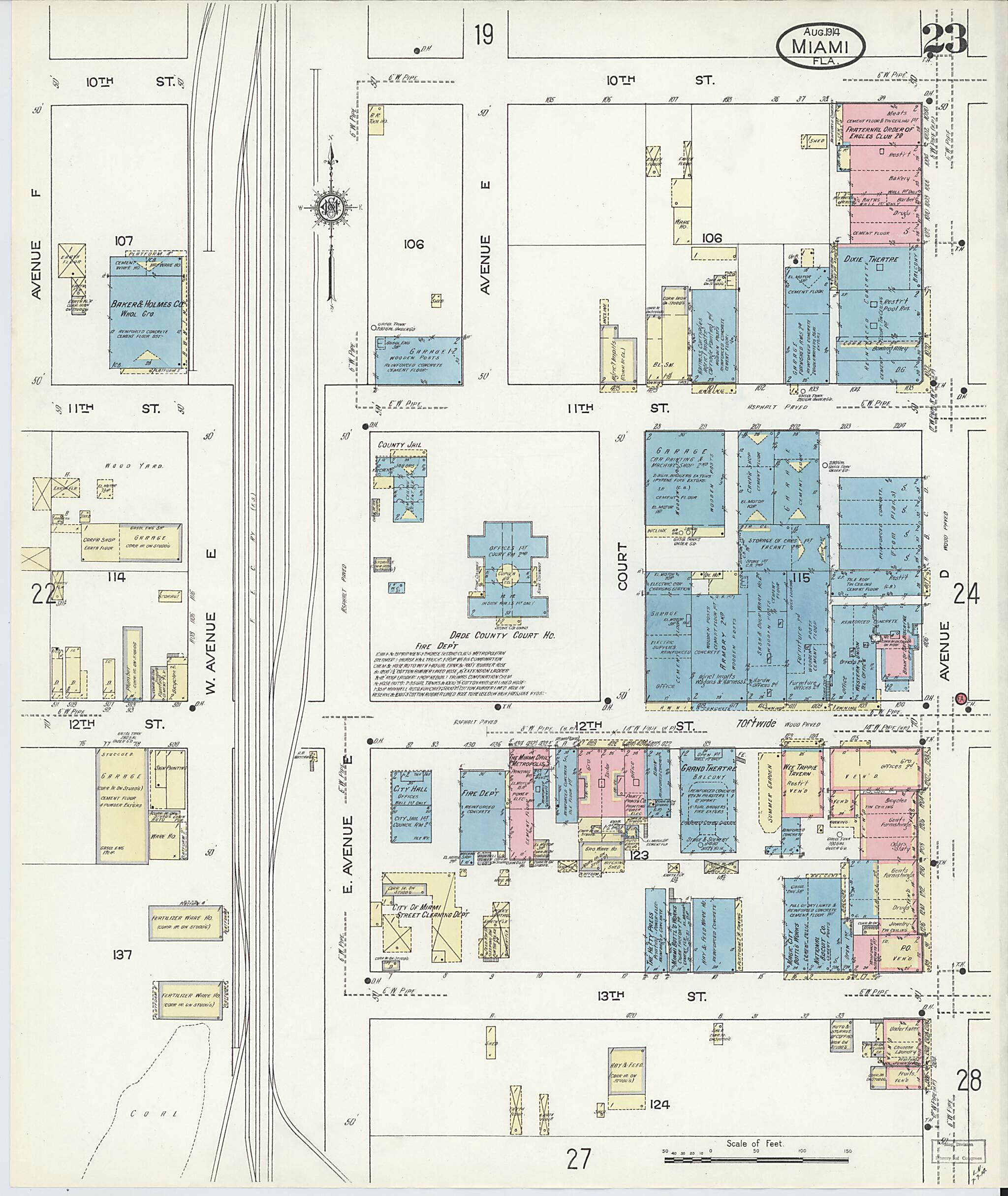 This old map of Miami, Dade County, Florida was created by Sanborn Map Company in 1914