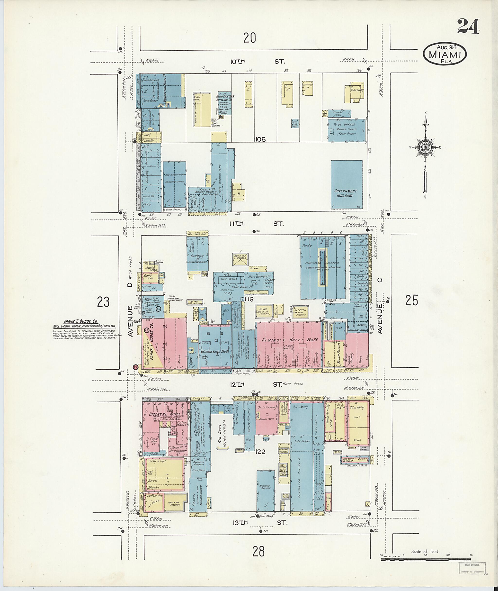 This old map of Miami, Dade County, Florida was created by Sanborn Map Company in 1914