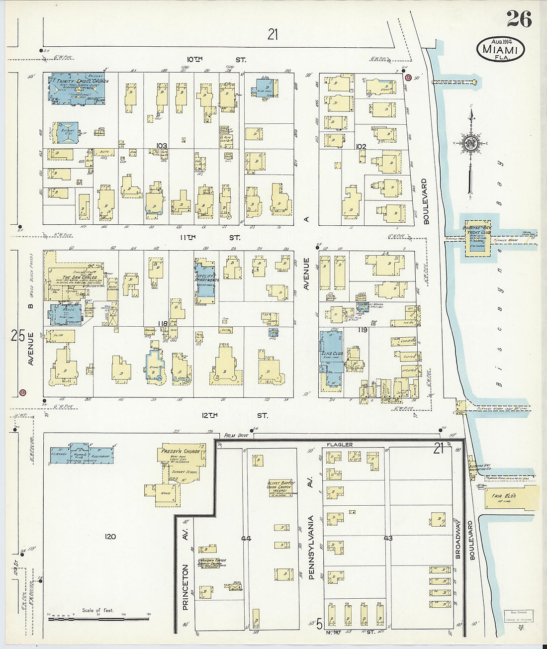 This old map of Miami, Dade County, Florida was created by Sanborn Map Company in 1914