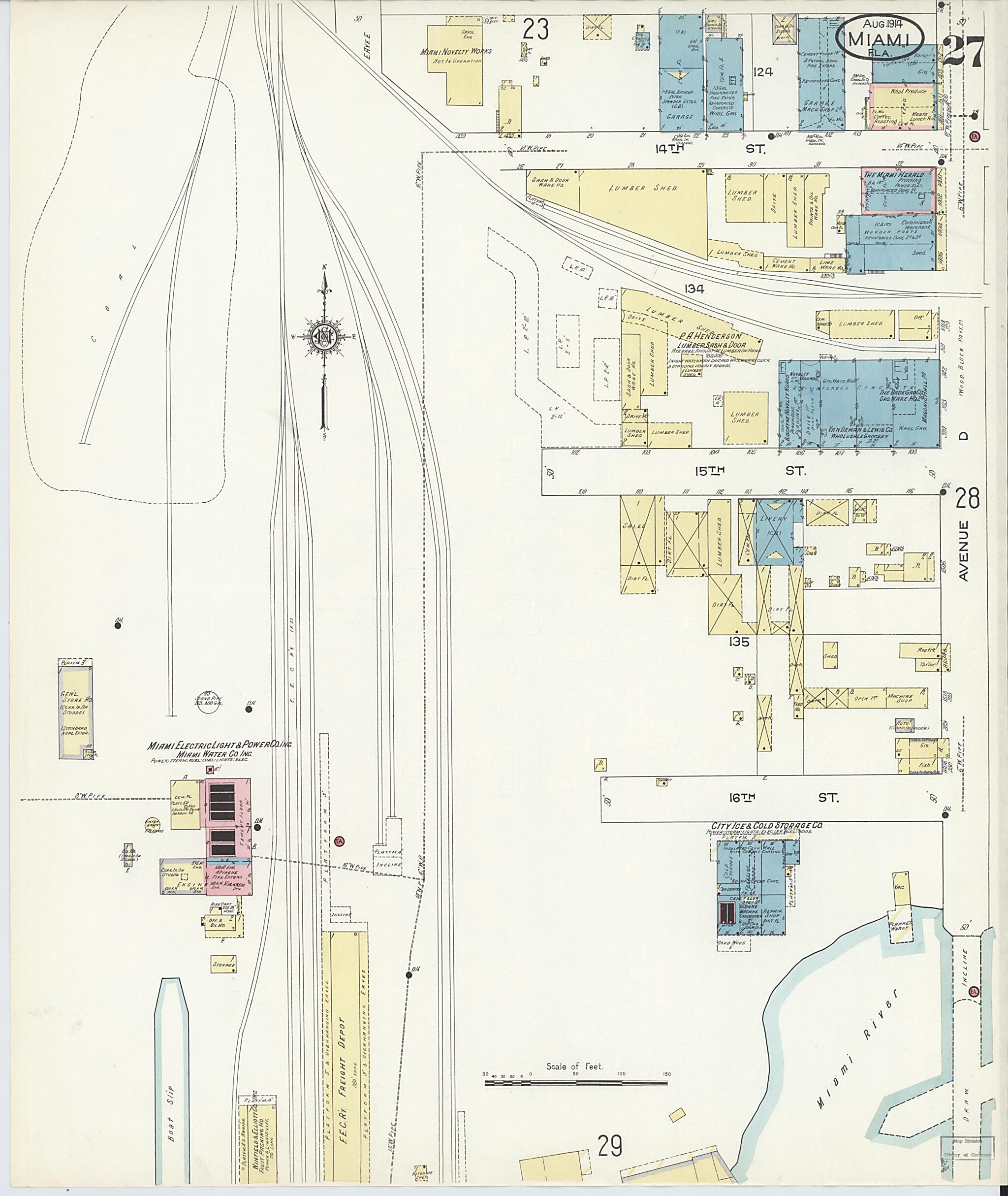 This old map of Miami, Dade County, Florida was created by Sanborn Map Company in 1914