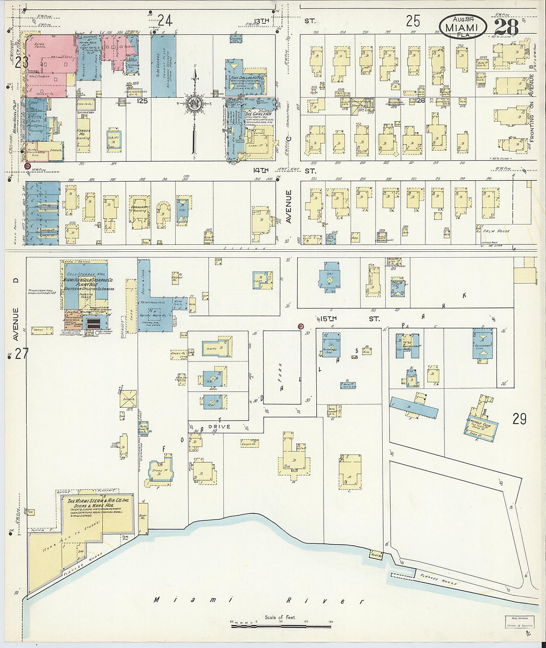 This old map of Miami, Dade County, Florida was created by Sanborn Map Company in 1914
