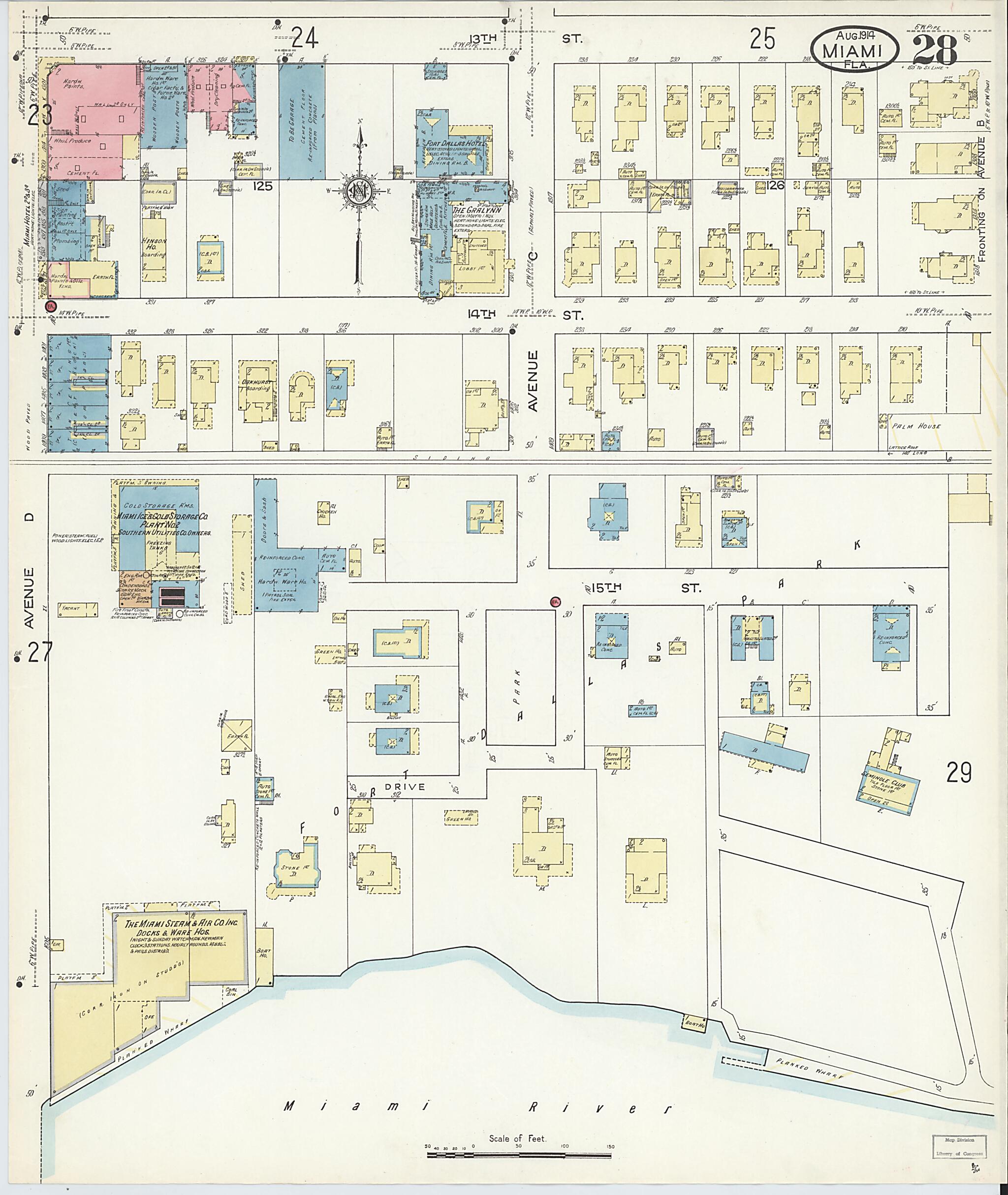 This old map of Miami, Dade County, Florida was created by Sanborn Map Company in 1914