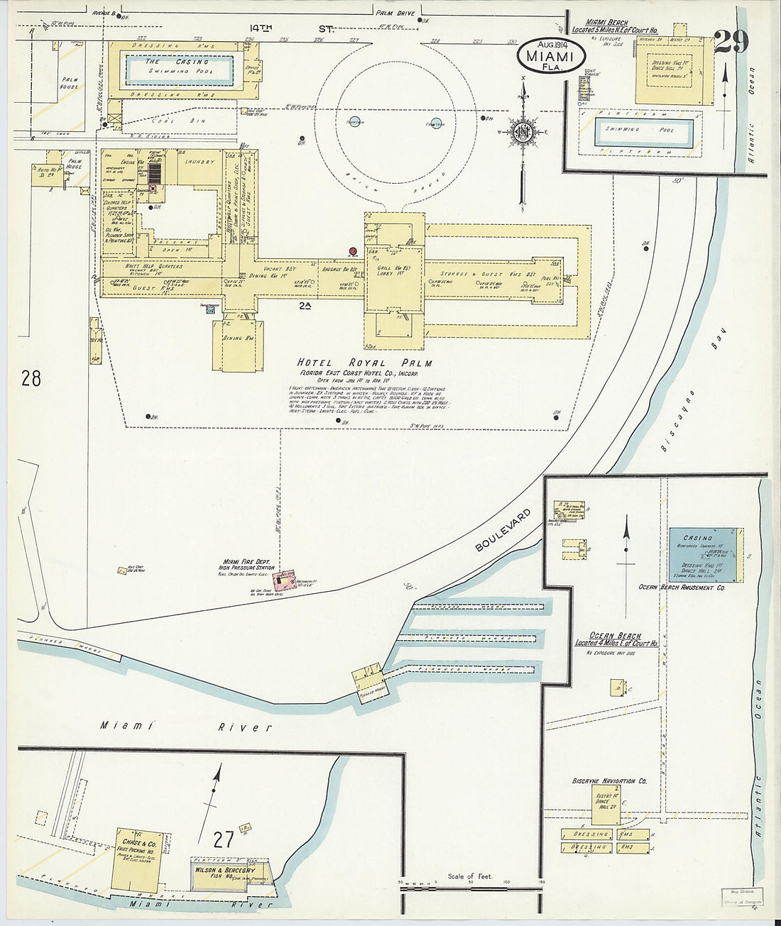 This old map of Miami, Dade County, Florida was created by Sanborn Map Company in 1914