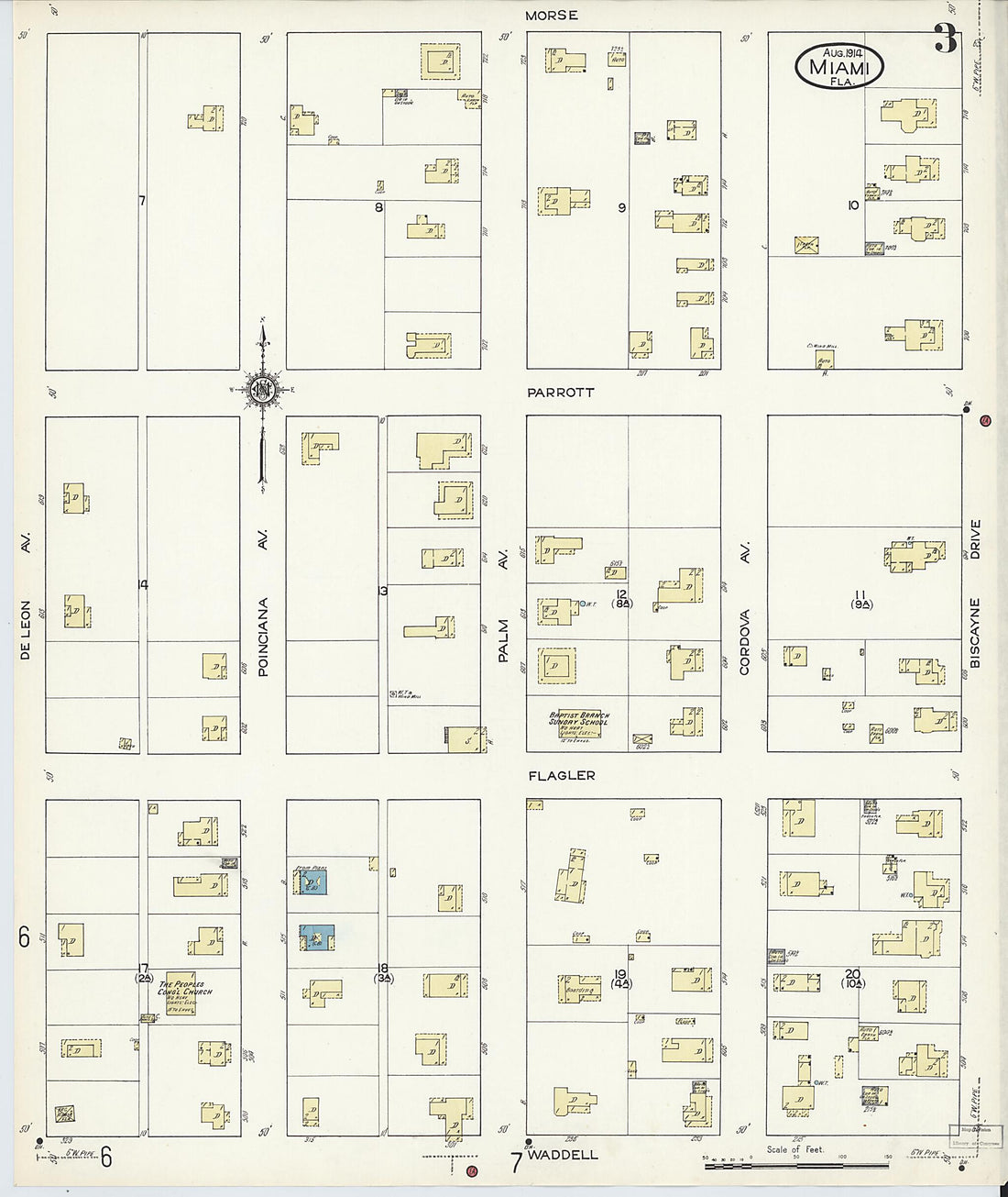 This old map of Miami, Dade County, Florida was created by Sanborn Map Company in 1914