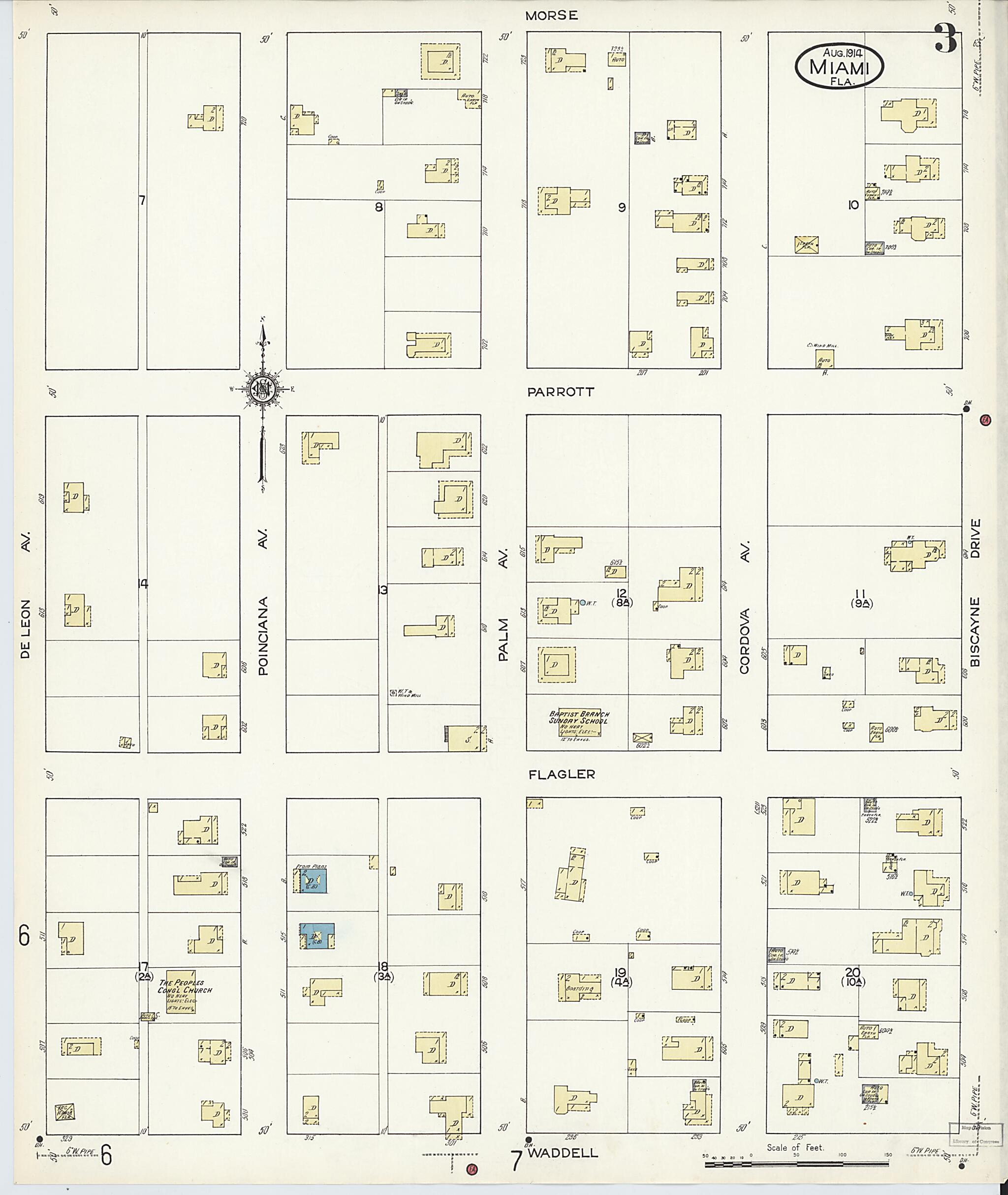This old map of Miami, Dade County, Florida was created by Sanborn Map Company in 1914
