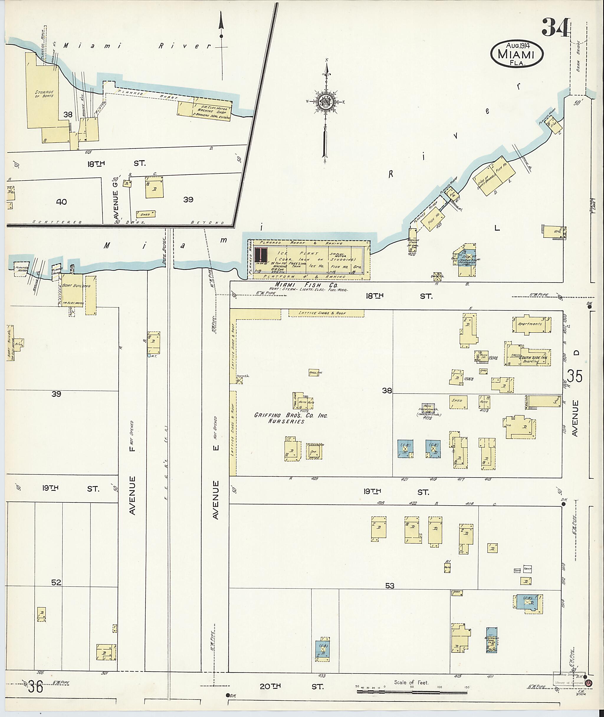 This old map of Miami, Dade County, Florida was created by Sanborn Map Company in 1914