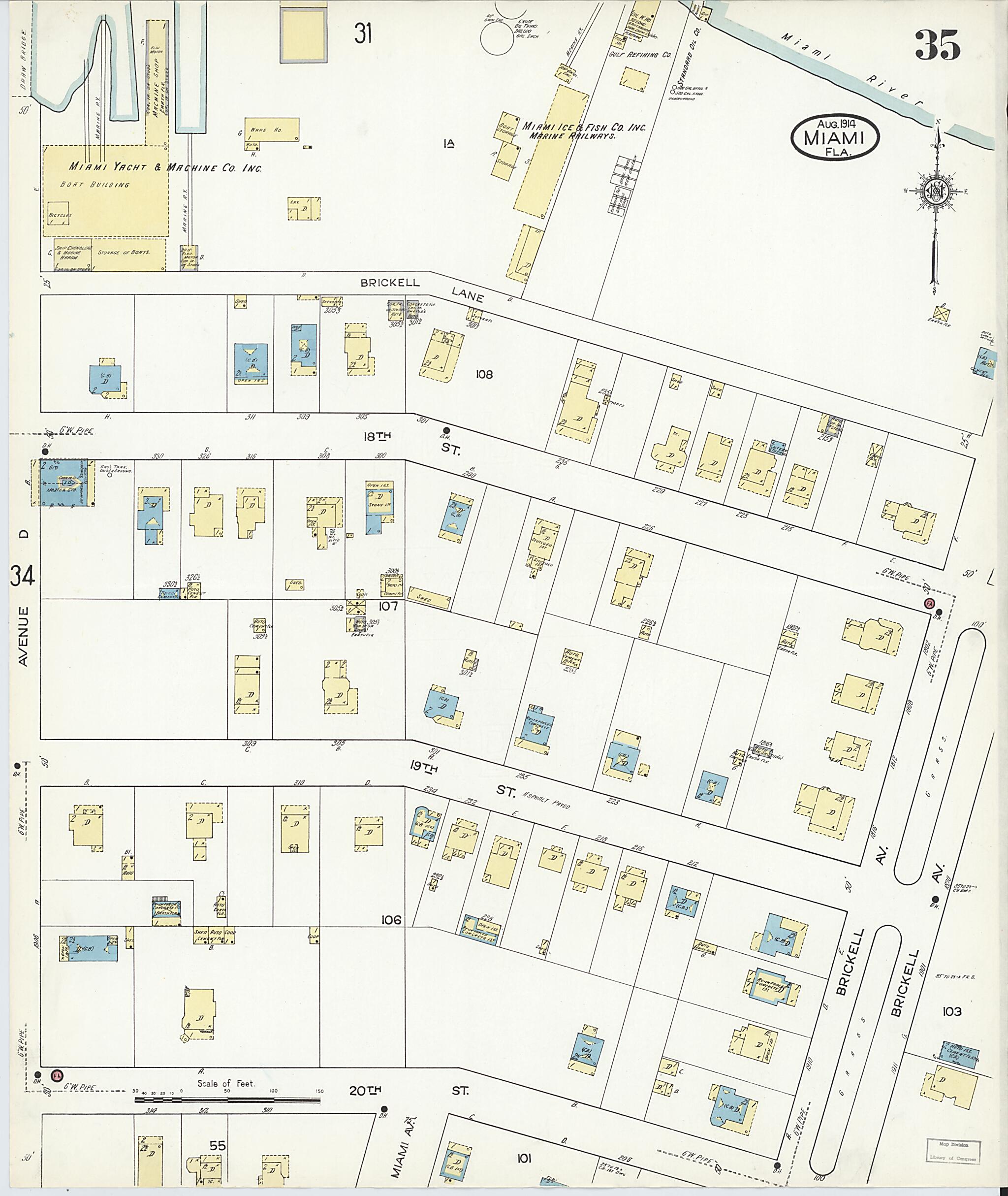 This old map of Miami, Dade County, Florida was created by Sanborn Map Company in 1914