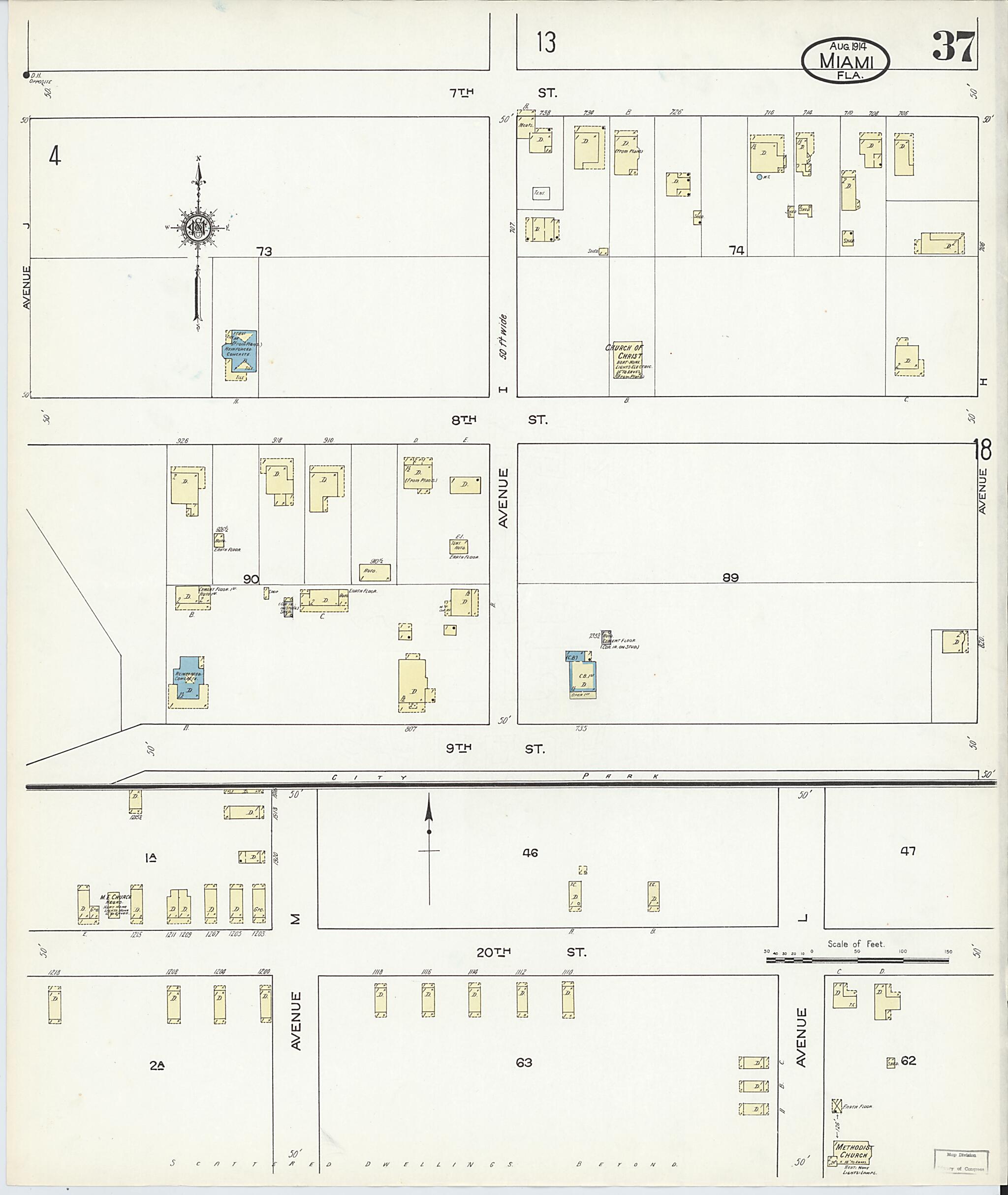 This old map of Miami, Dade County, Florida was created by Sanborn Map Company in 1914