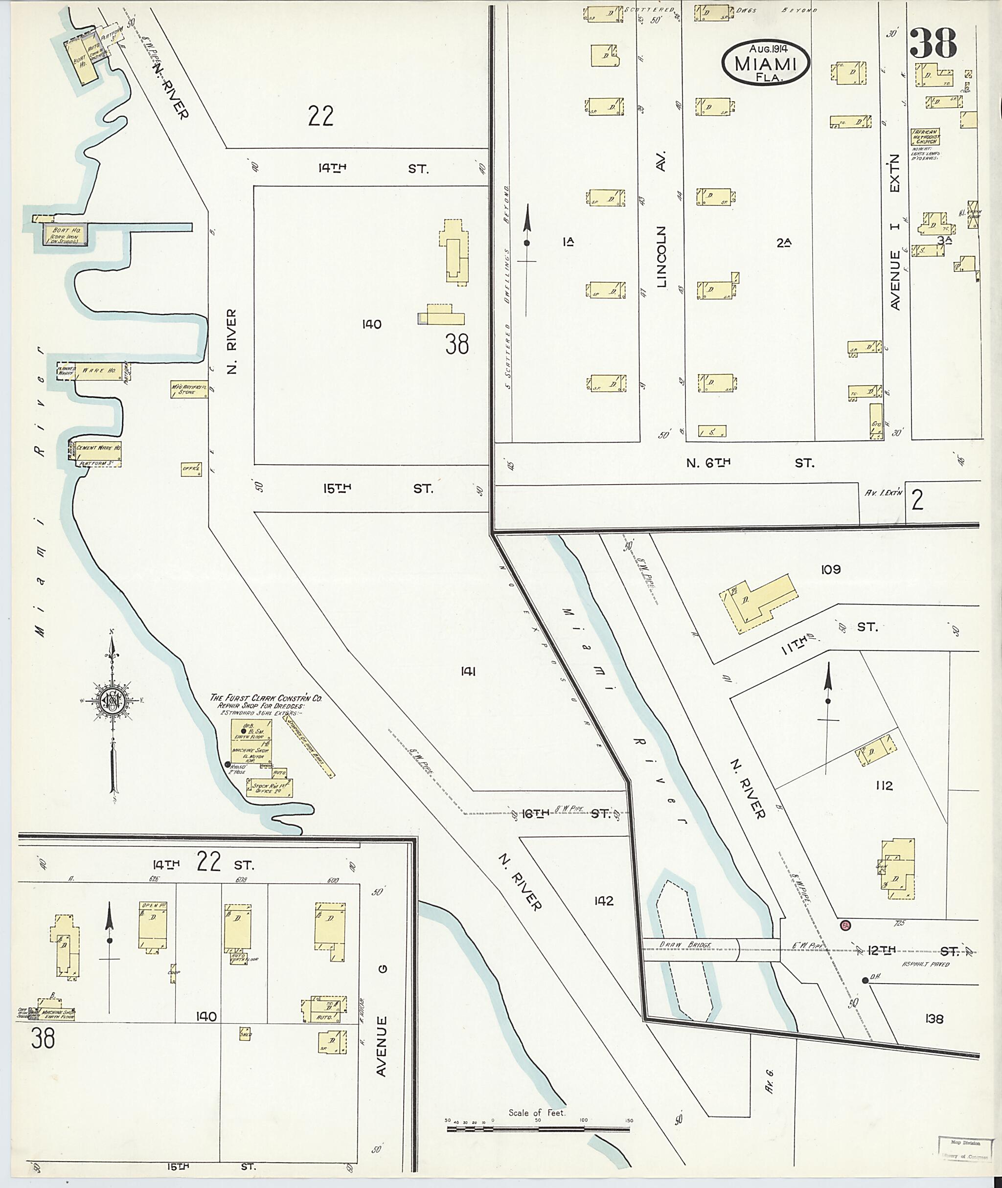 This old map of Miami, Dade County, Florida was created by Sanborn Map Company in 1914