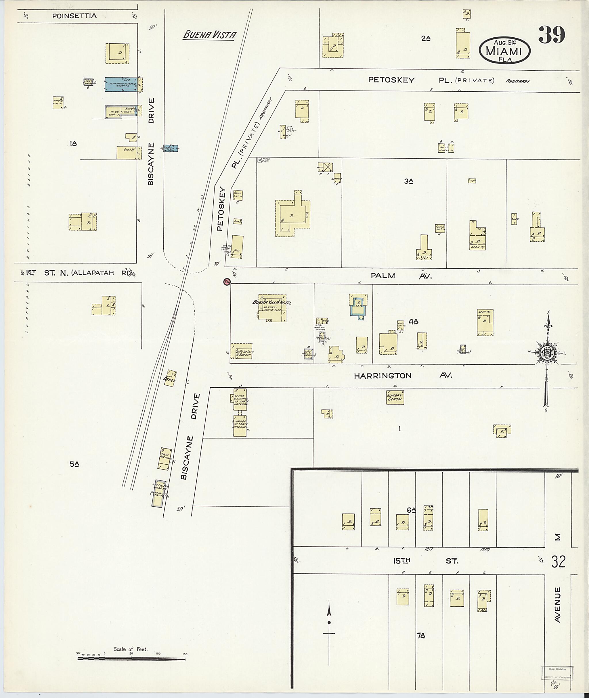 This old map of Miami, Dade County, Florida was created by Sanborn Map Company in 1914