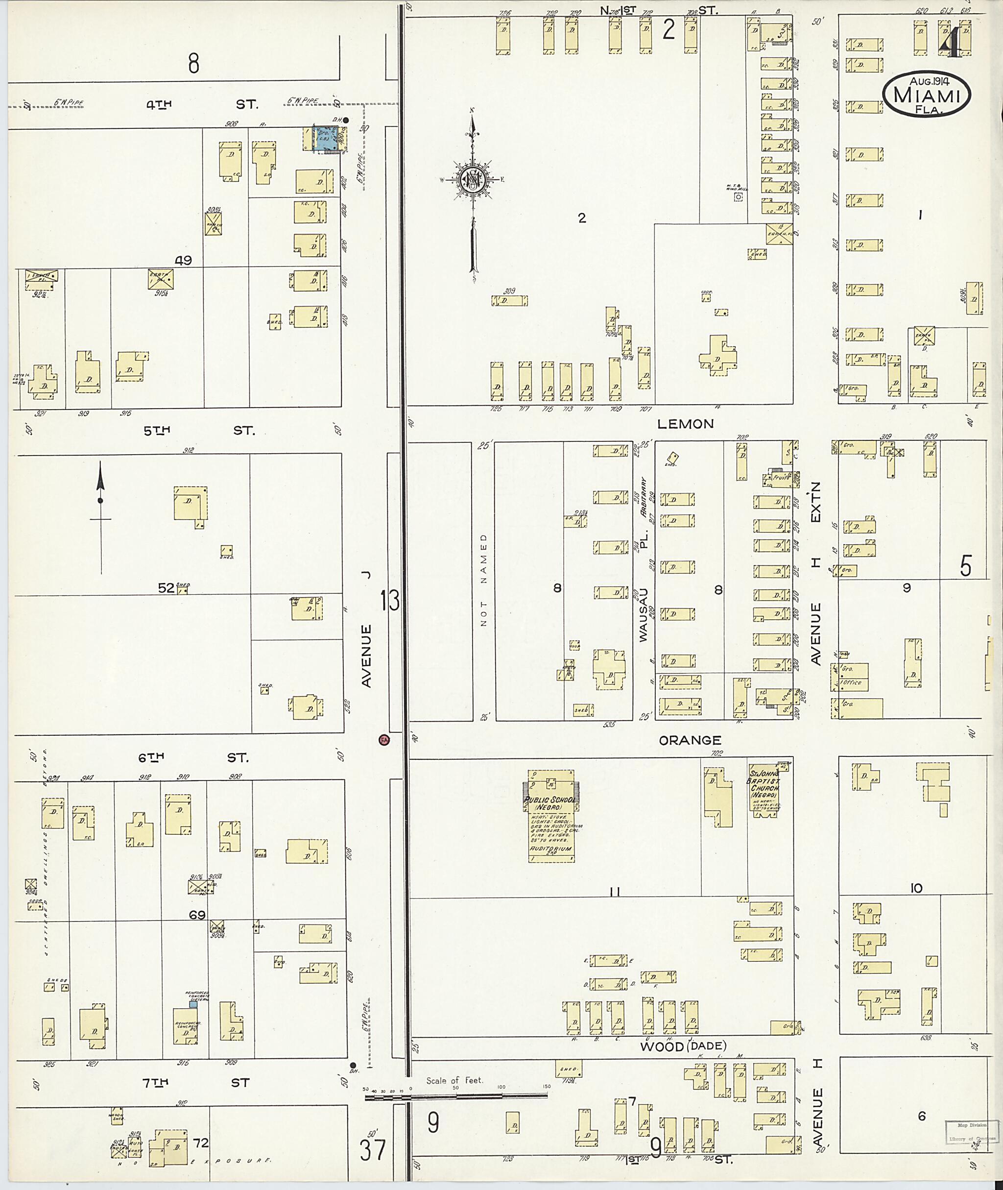 This old map of Miami, Dade County, Florida was created by Sanborn Map Company in 1914