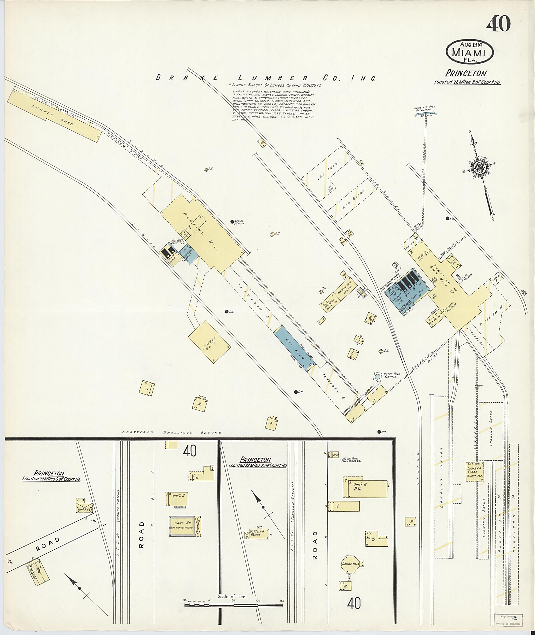 This old map of Miami, Dade County, Florida was created by Sanborn Map Company in 1914