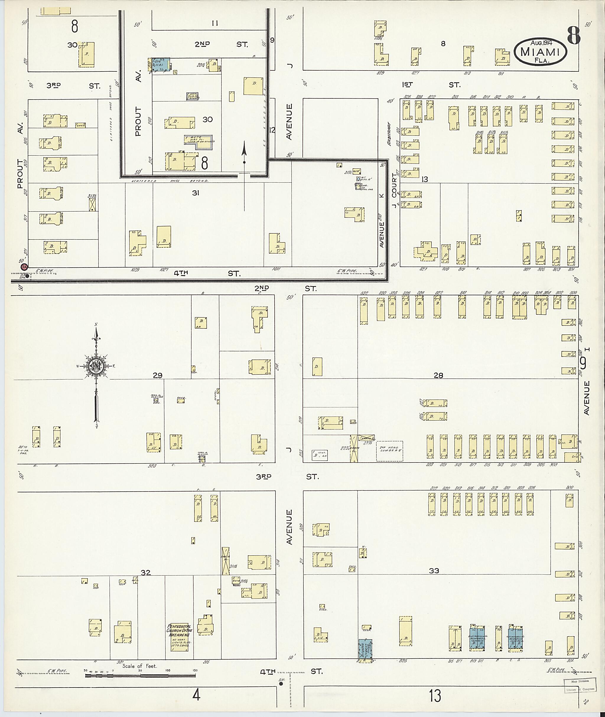 This old map of Miami, Dade County, Florida was created by Sanborn Map Company in 1914