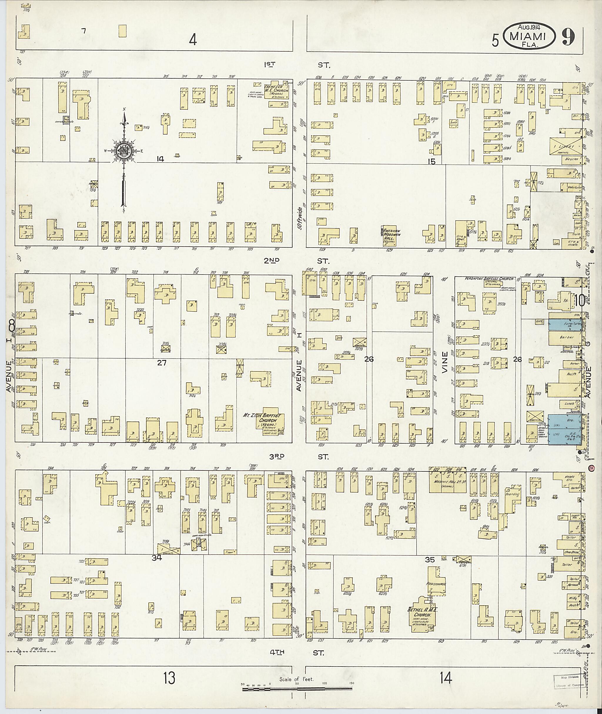 This old map of Miami, Dade County, Florida was created by Sanborn Map Company in 1914