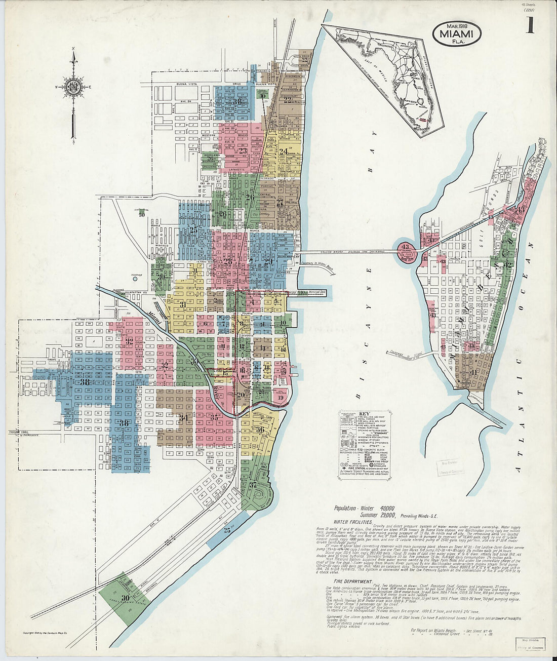 This old map of Miami Beach, Dade County, Florida was created by Sanborn Map Company in 1918