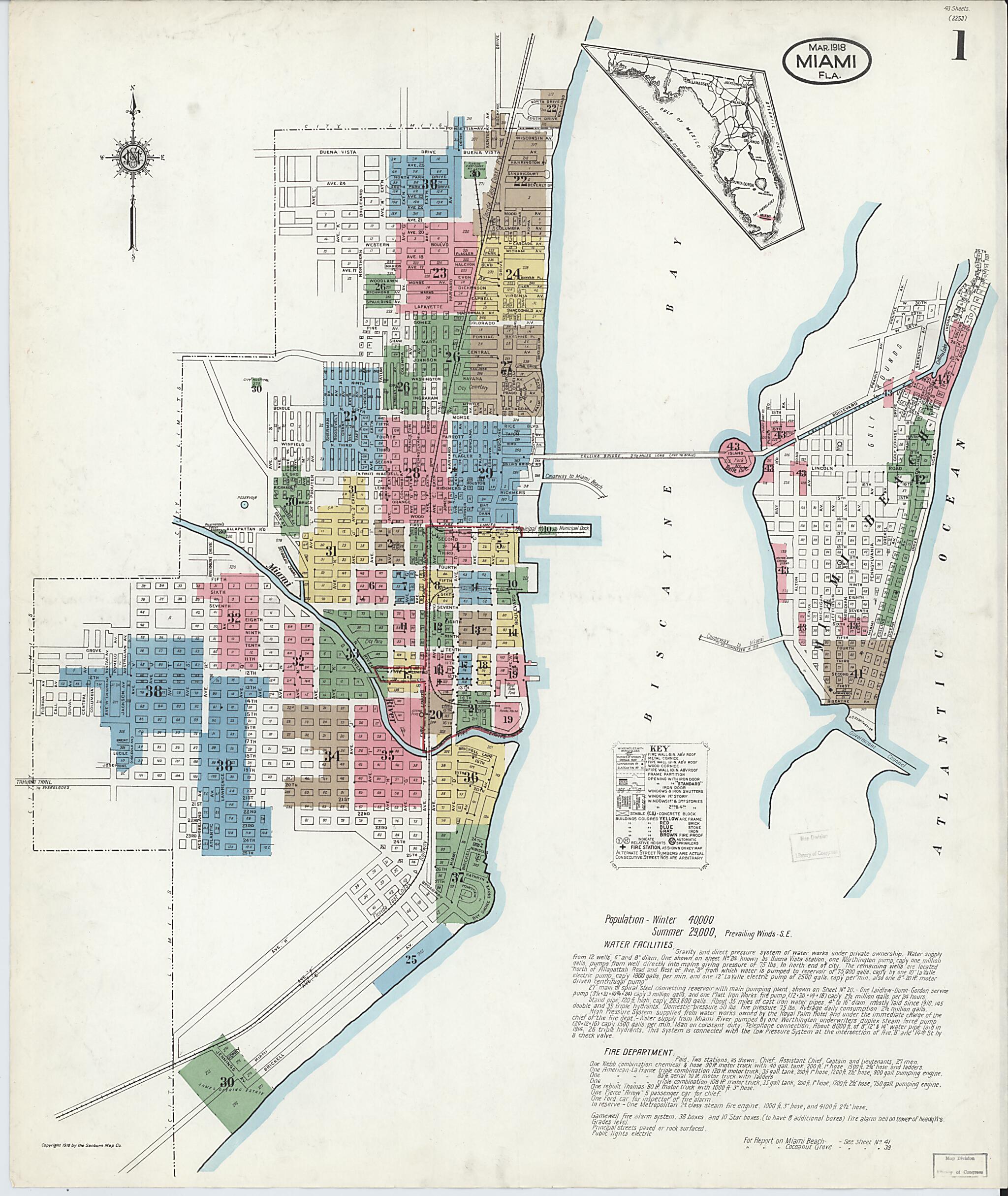 This old map of Miami Beach, Dade County, Florida was created by Sanborn Map Company in 1918