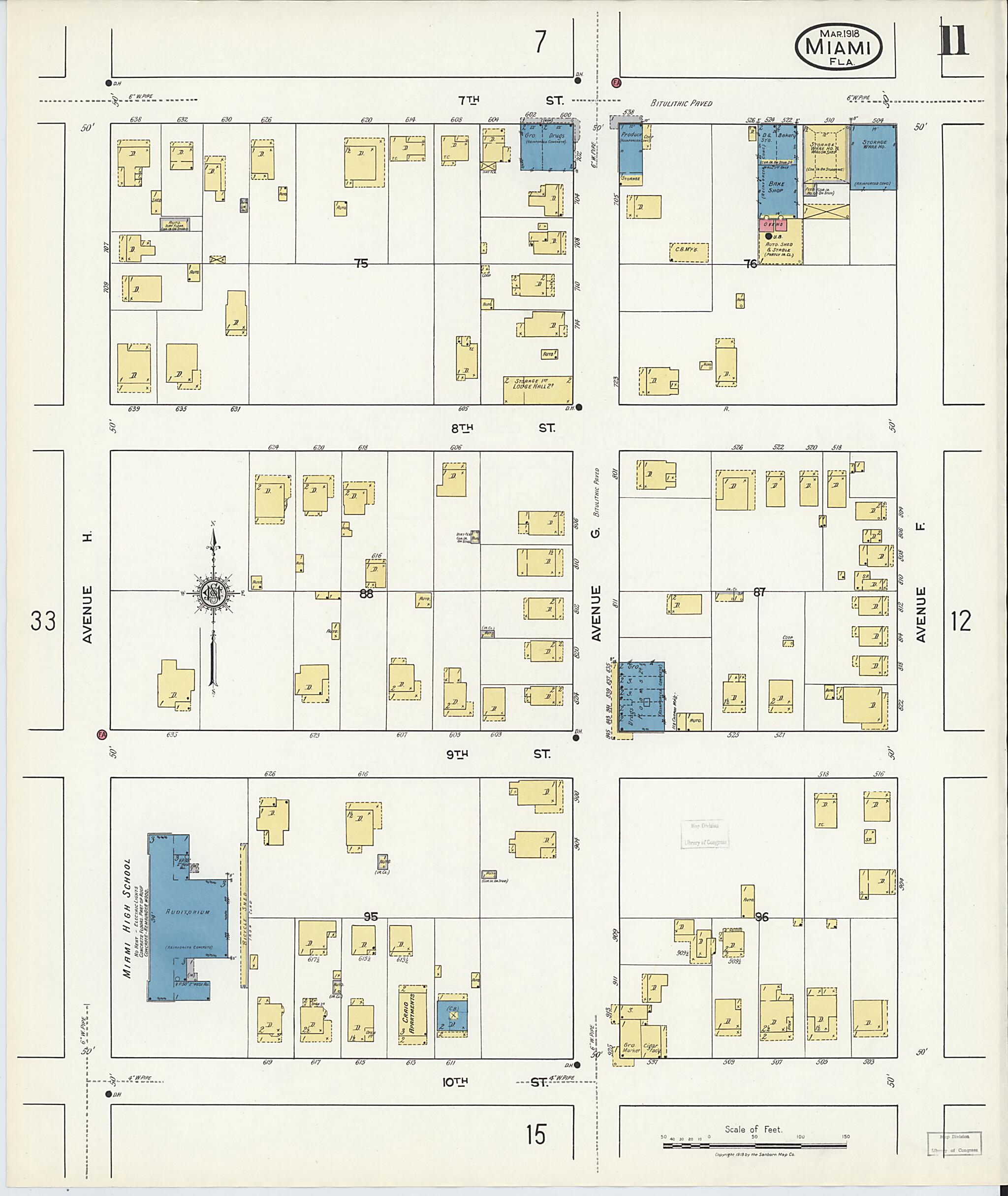 This old map of Miami Beach, Dade County, Florida was created by Sanborn Map Company in 1918