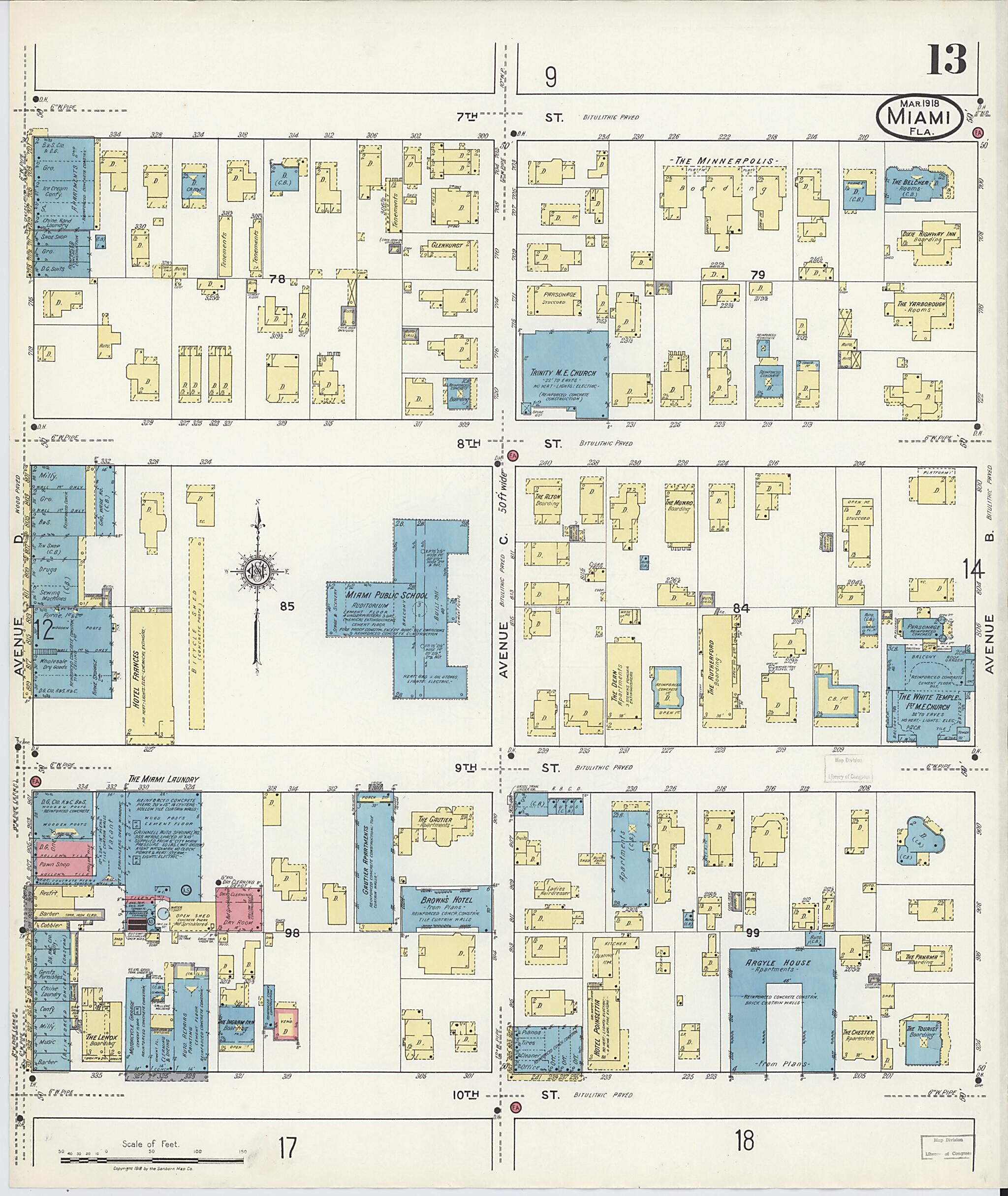 This old map of Miami Beach, Dade County, Florida was created by Sanborn Map Company in 1918