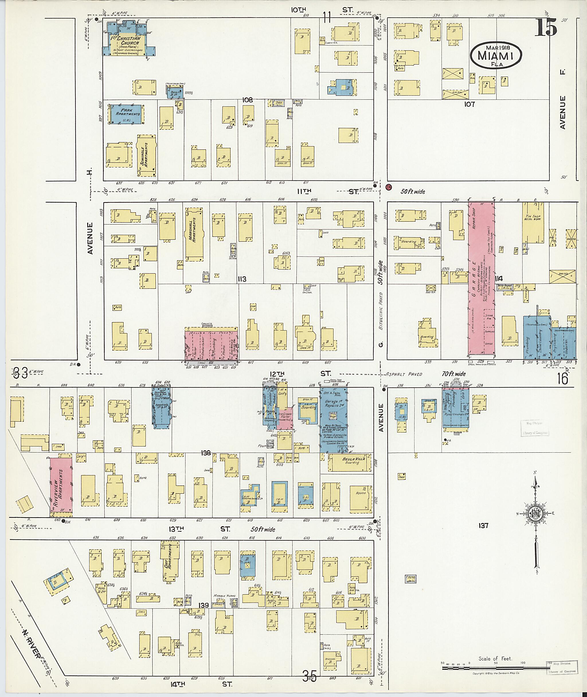 This old map of Miami Beach, Dade County, Florida was created by Sanborn Map Company in 1918