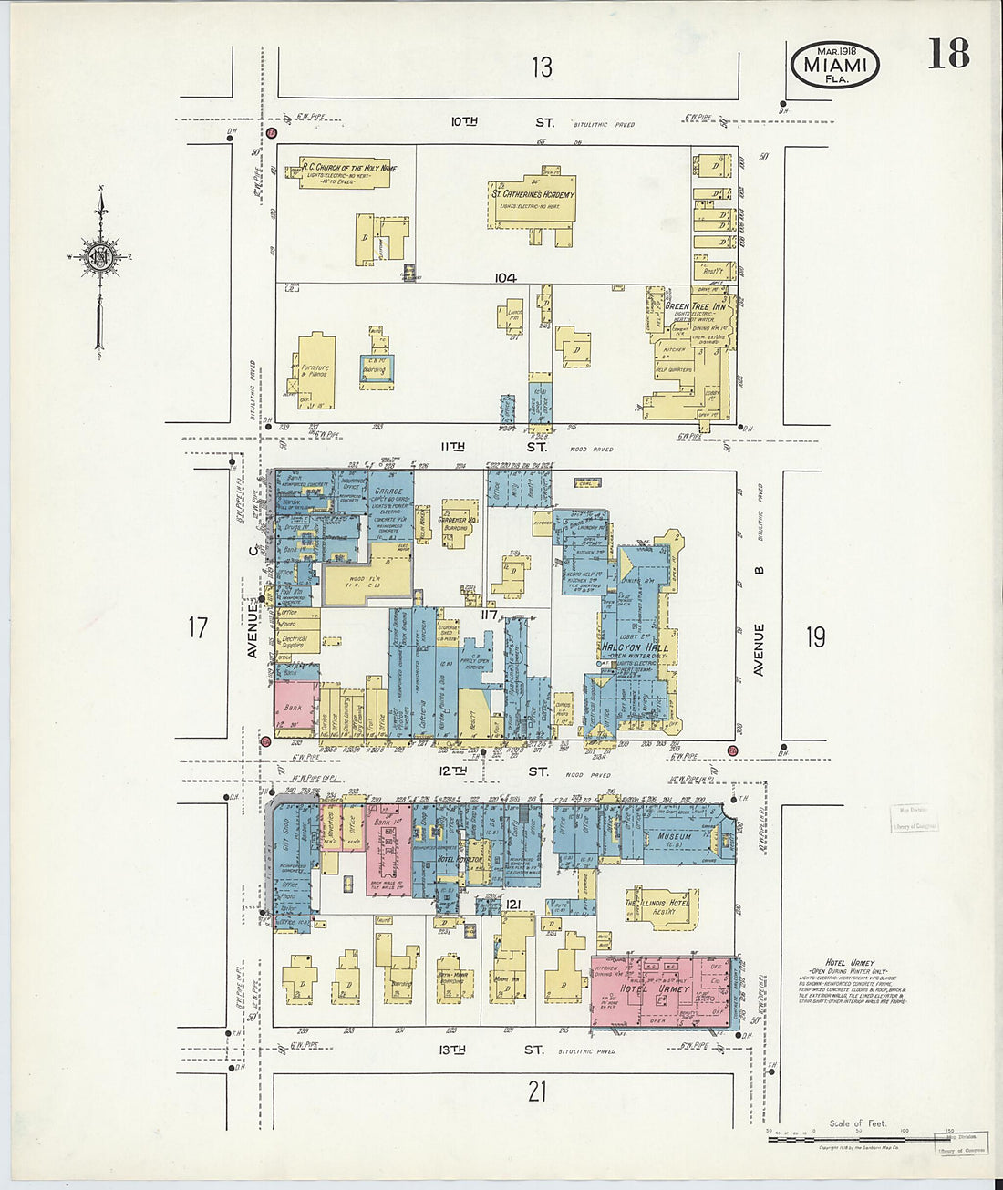This old map of Miami Beach, Dade County, Florida was created by Sanborn Map Company in 1918