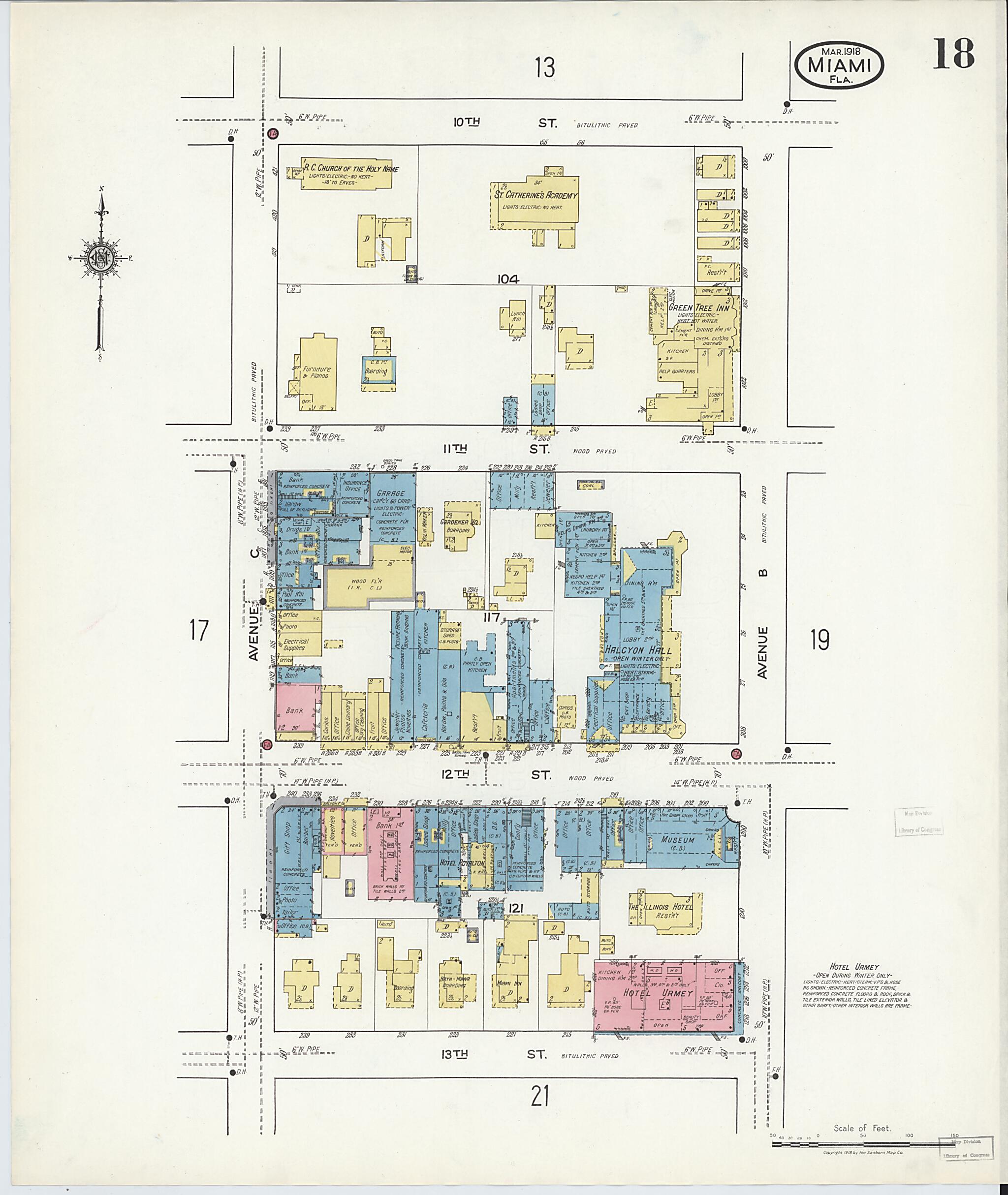 This old map of Miami Beach, Dade County, Florida was created by Sanborn Map Company in 1918