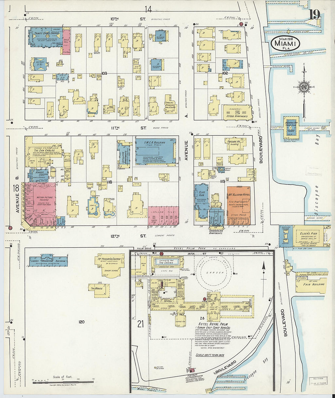 This old map of Miami Beach, Dade County, Florida was created by Sanborn Map Company in 1918