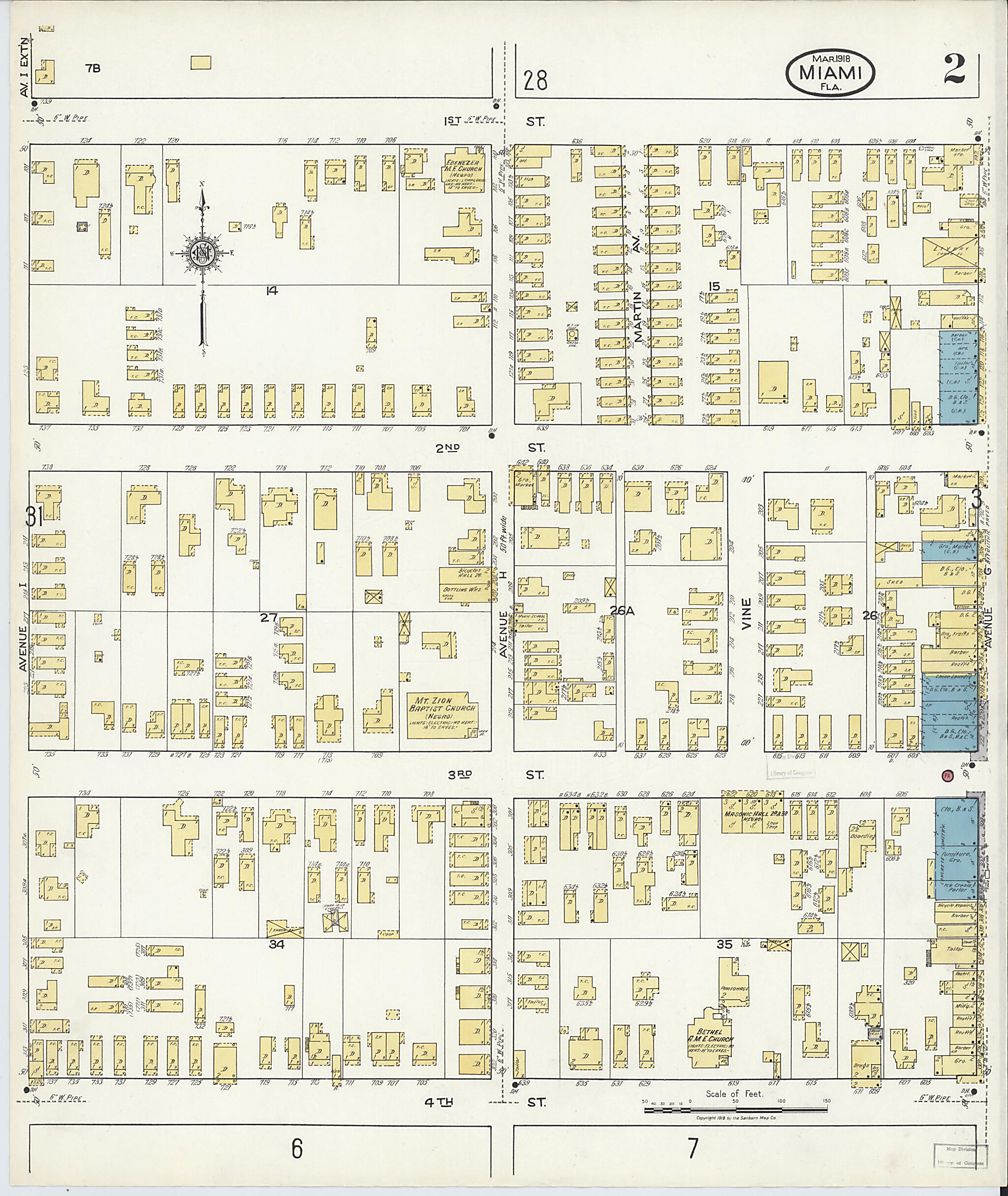 This old map of Miami Beach, Dade County, Florida was created by Sanborn Map Company in 1918