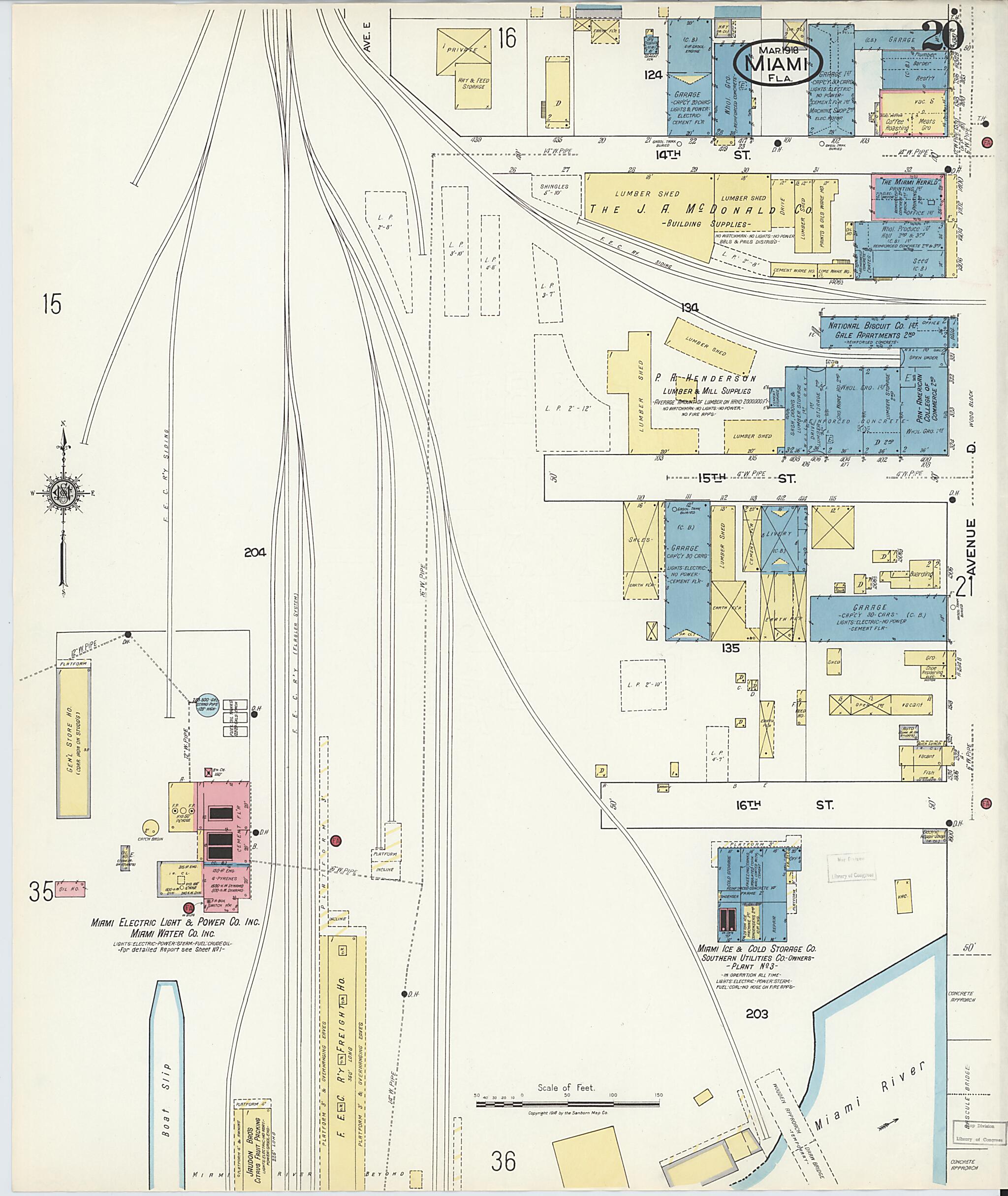 This old map of Miami Beach, Dade County, Florida was created by Sanborn Map Company in 1918