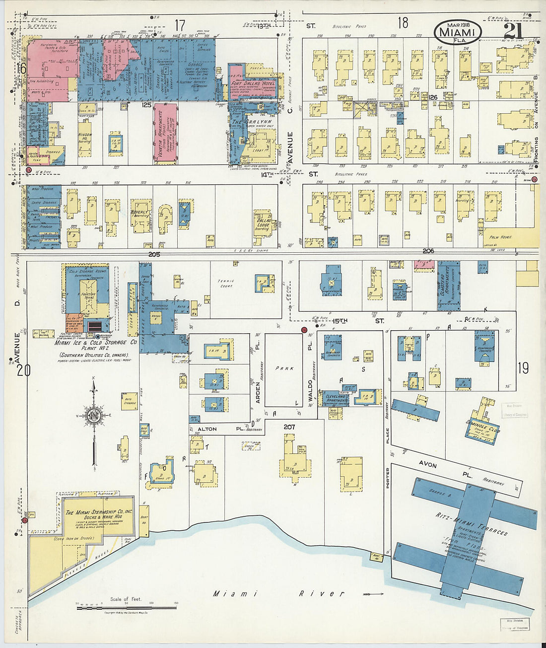 This old map of Miami Beach, Dade County, Florida was created by Sanborn Map Company in 1918