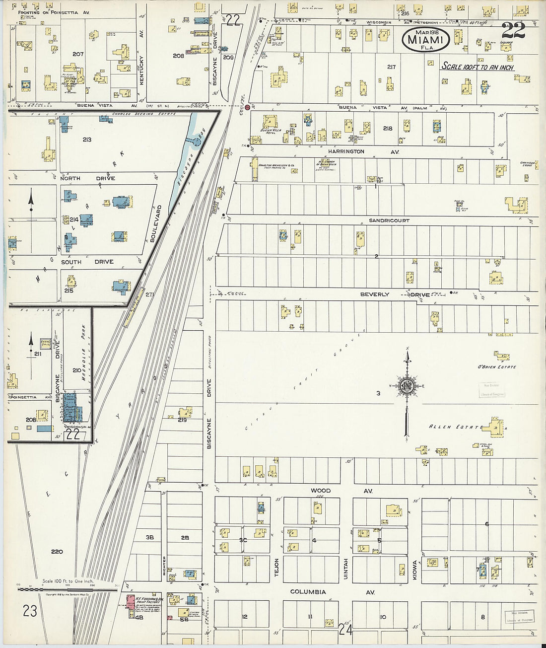 This old map of Miami Beach, Dade County, Florida was created by Sanborn Map Company in 1918