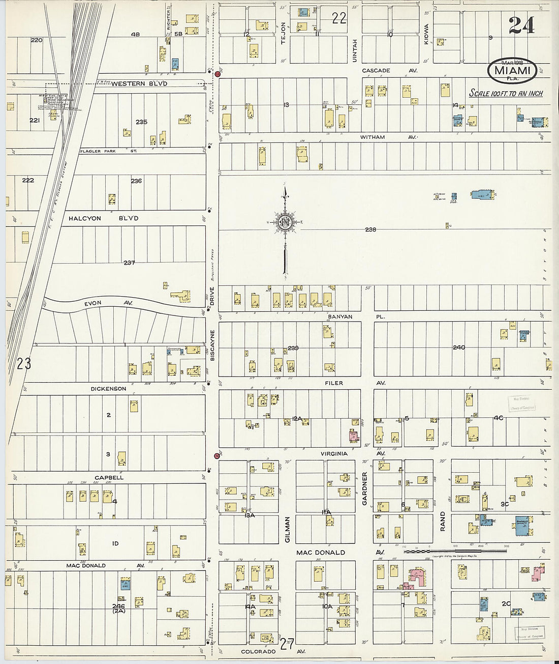 This old map of Miami Beach, Dade County, Florida was created by Sanborn Map Company in 1918