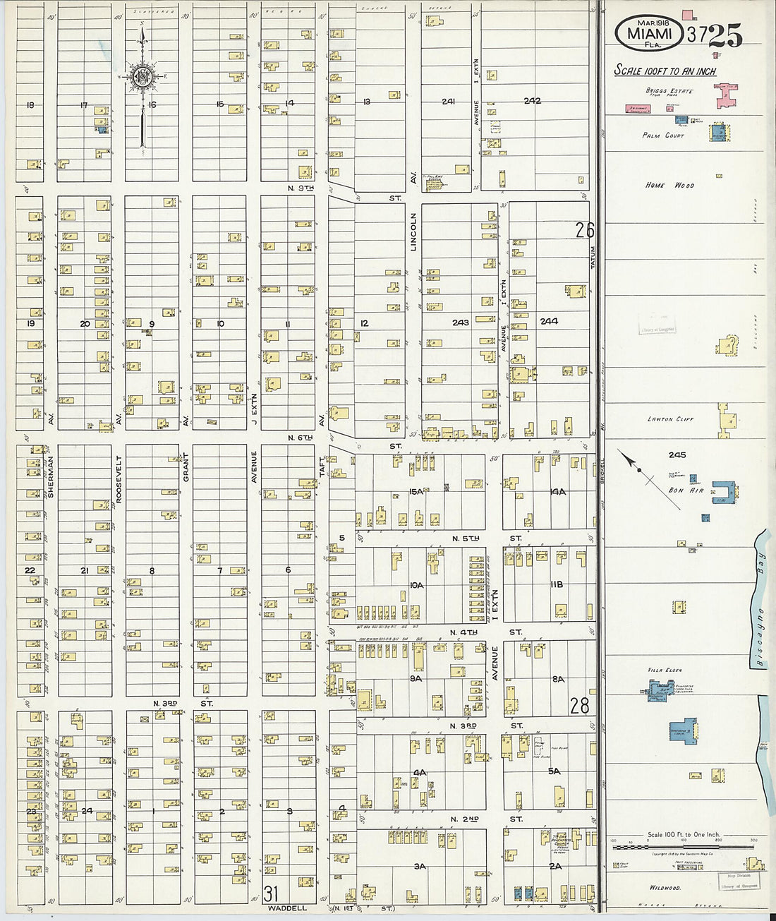 This old map of Miami Beach, Dade County, Florida was created by Sanborn Map Company in 1918