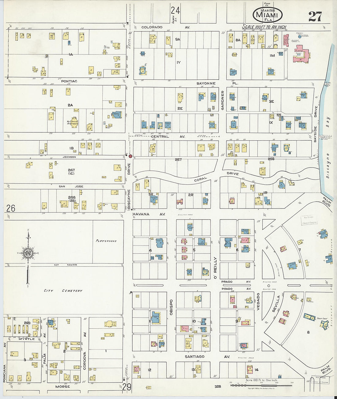 This old map of Miami Beach, Dade County, Florida was created by Sanborn Map Company in 1918