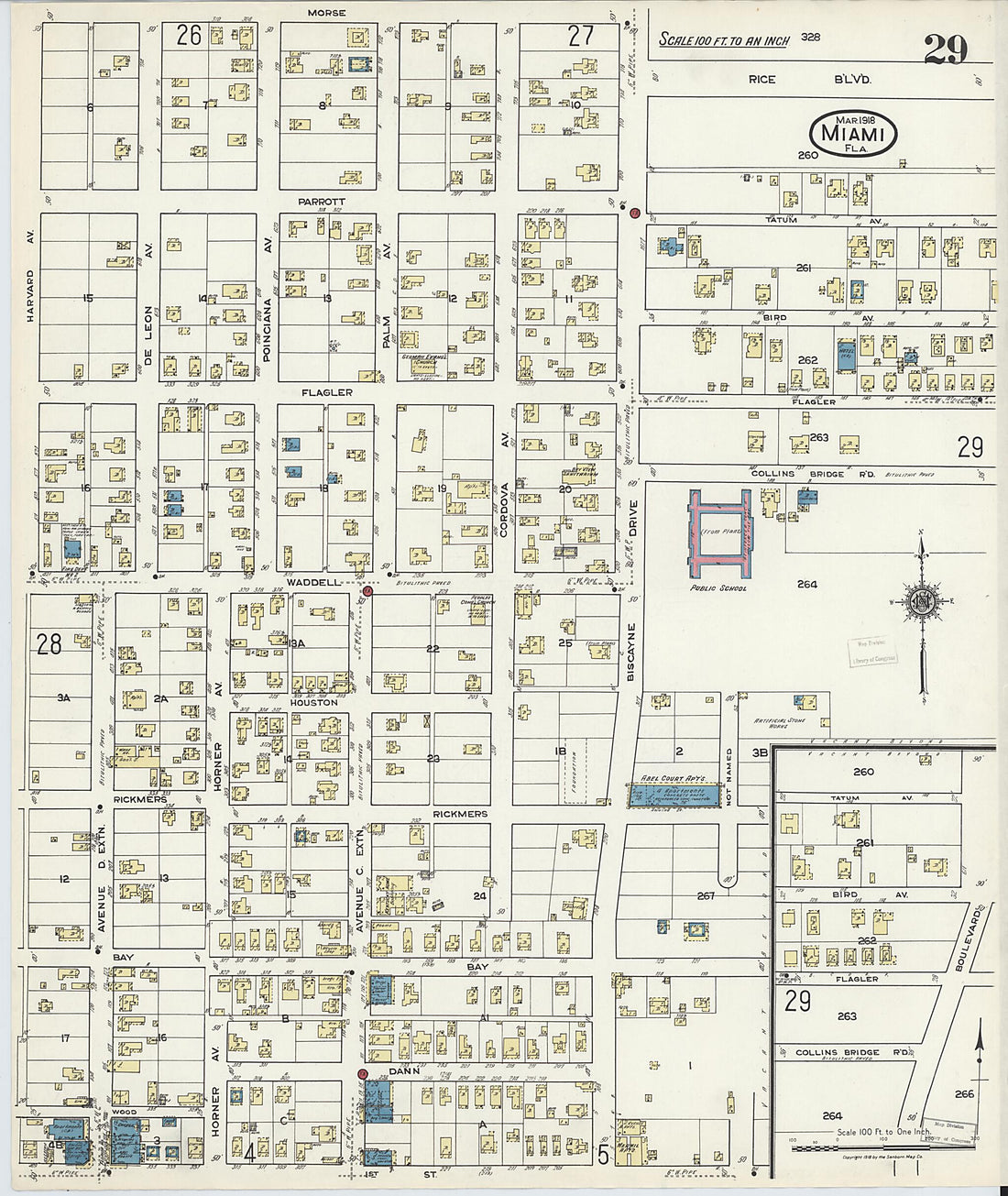 This old map of Miami Beach, Dade County, Florida was created by Sanborn Map Company in 1918