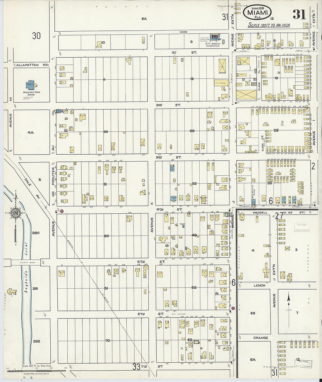 This old map of Miami Beach, Dade County, Florida was created by Sanborn Map Company in 1918