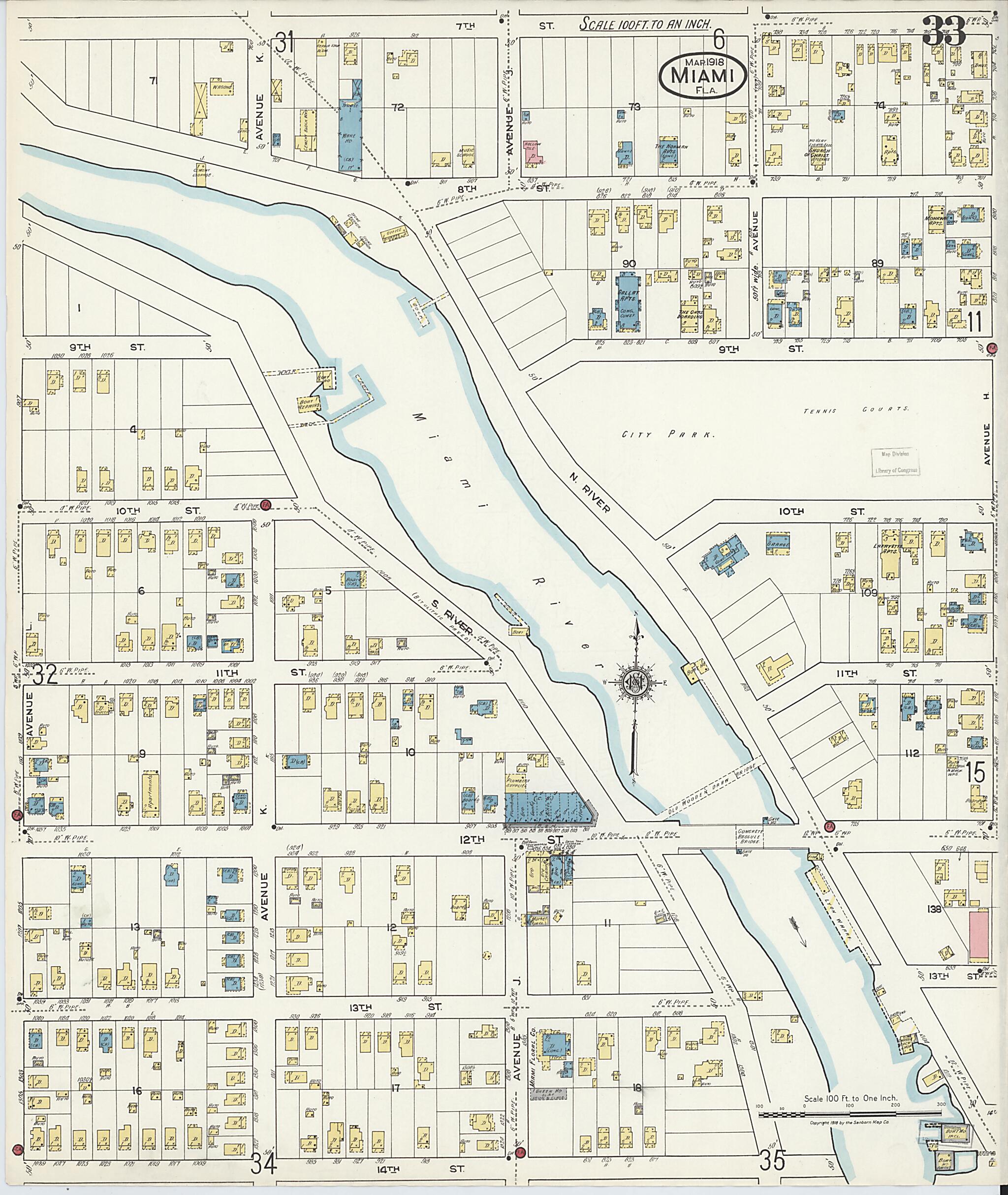 This old map of Miami Beach, Dade County, Florida was created by Sanborn Map Company in 1918
