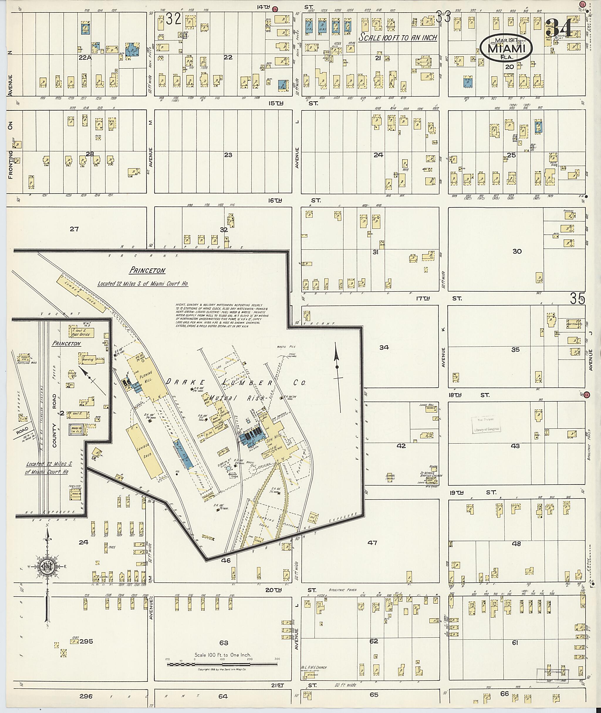 This old map of Miami Beach, Dade County, Florida was created by Sanborn Map Company in 1918