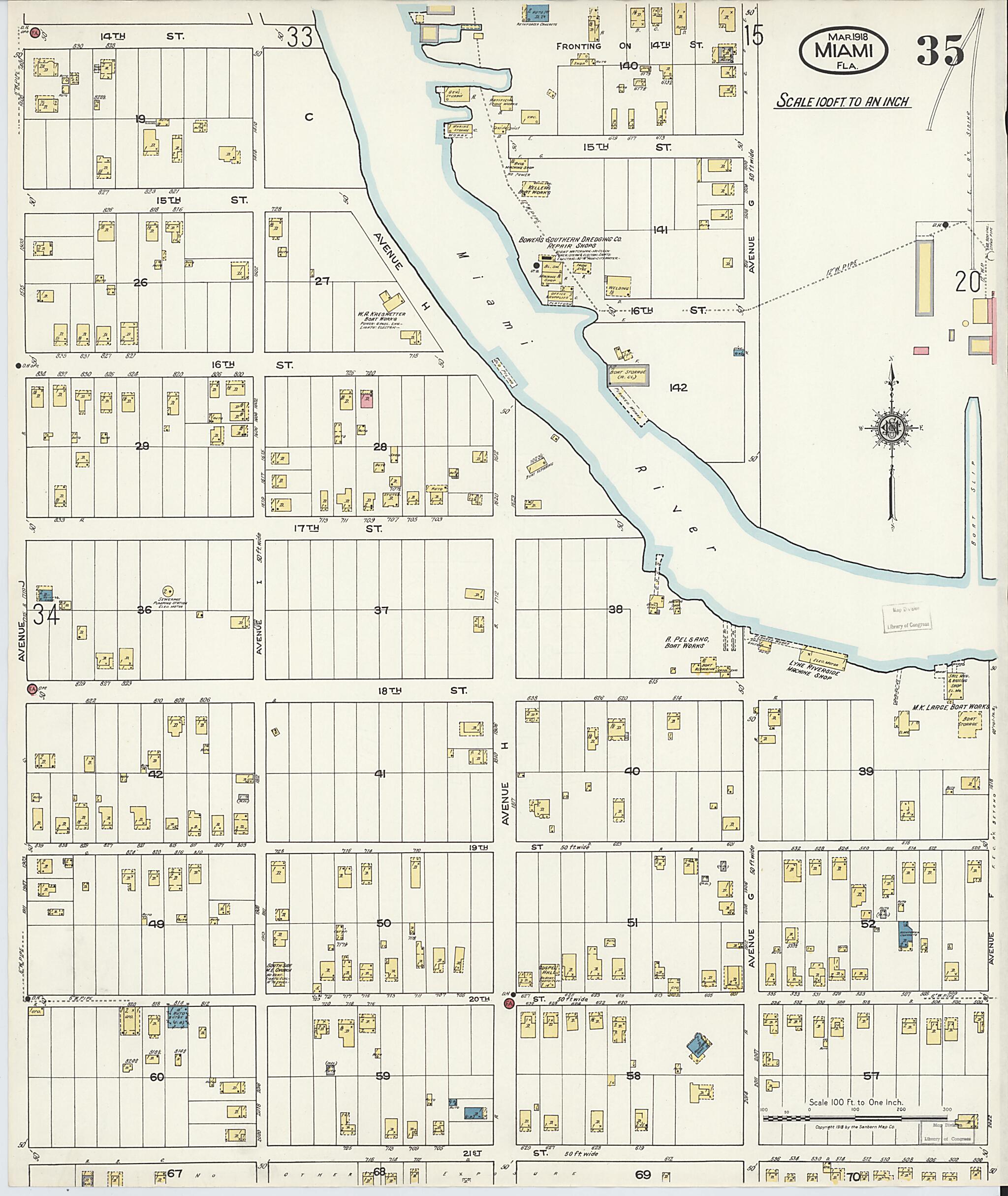 This old map of Miami Beach, Dade County, Florida was created by Sanborn Map Company in 1918