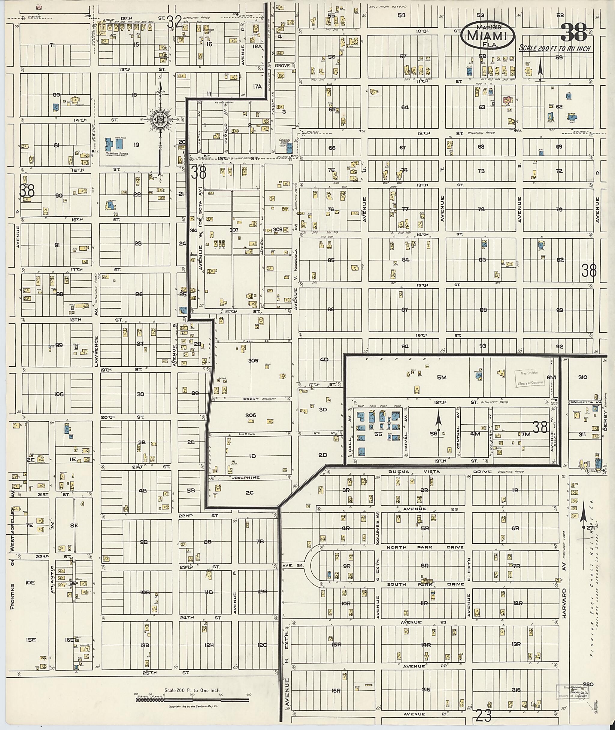 This old map of Miami Beach, Dade County, Florida was created by Sanborn Map Company in 1918