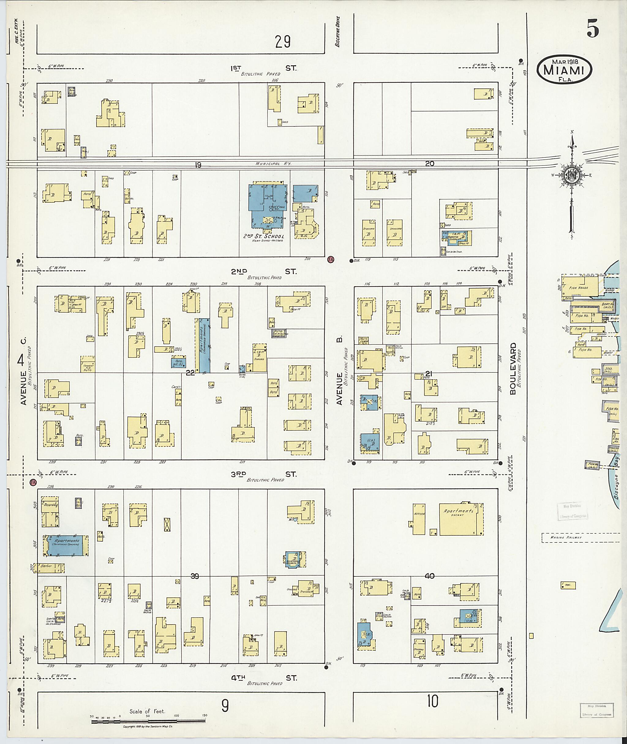 This old map of Miami Beach, Dade County, Florida was created by Sanborn Map Company in 1918