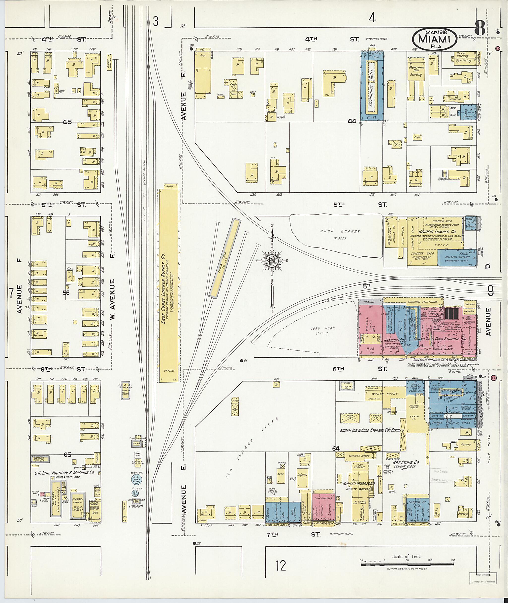 This old map of Miami Beach, Dade County, Florida was created by Sanborn Map Company in 1918