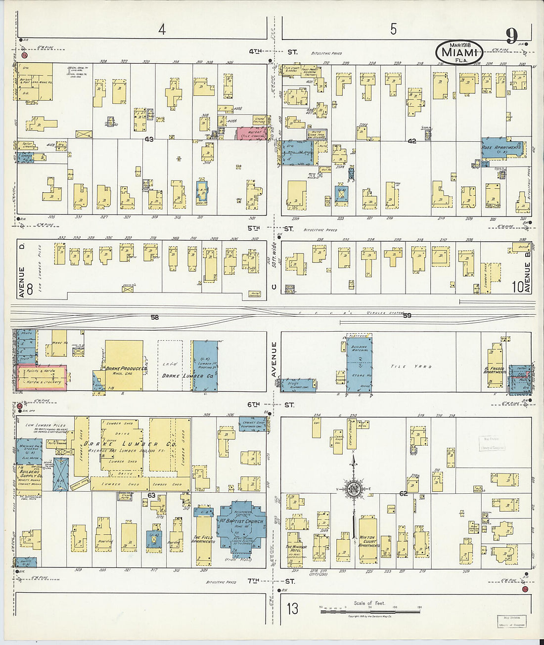 This old map of Miami Beach, Dade County, Florida was created by Sanborn Map Company in 1918