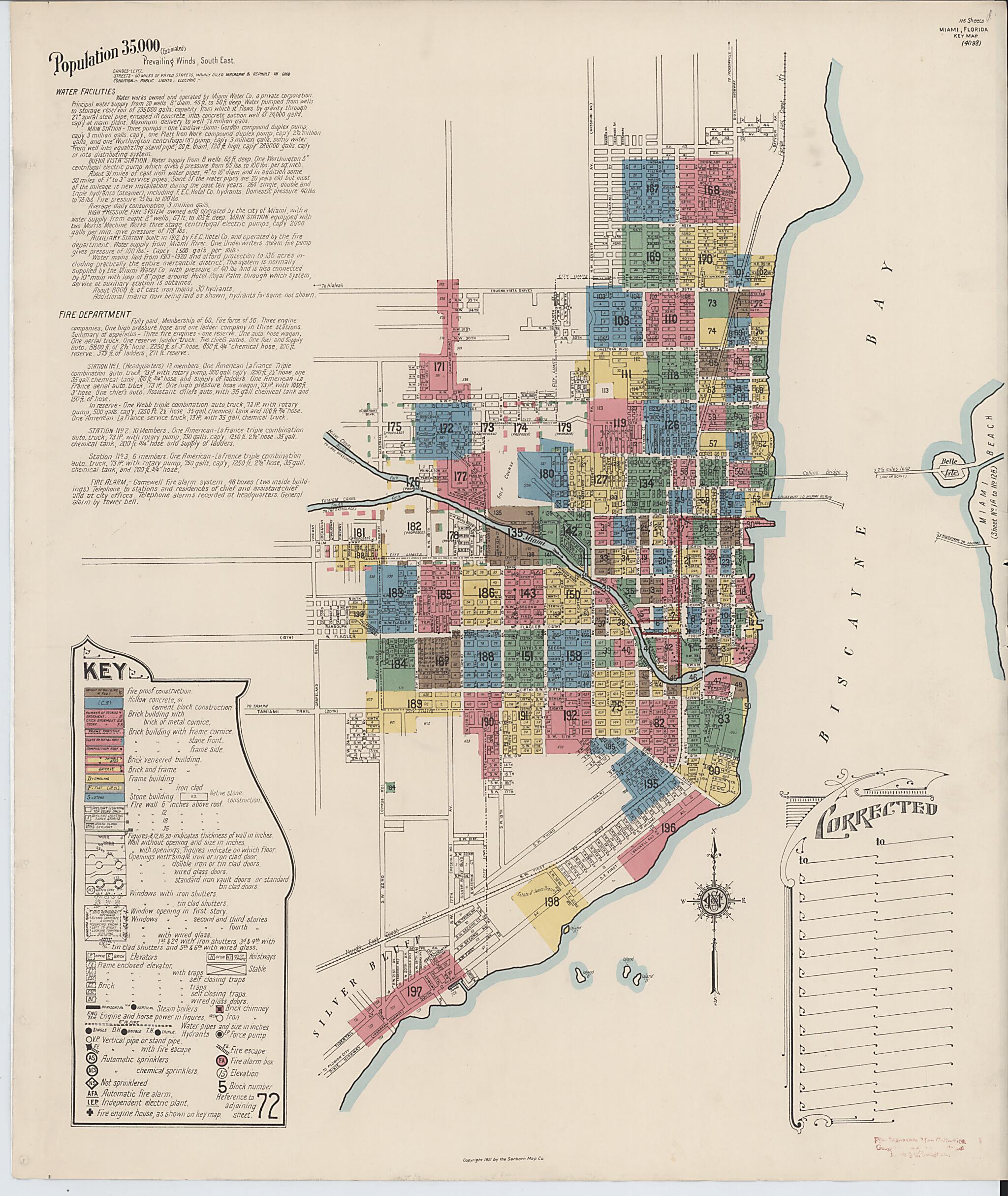 This old map of Miami, Dade County, Florida was created by Sanborn Map Company in 1921, 1924