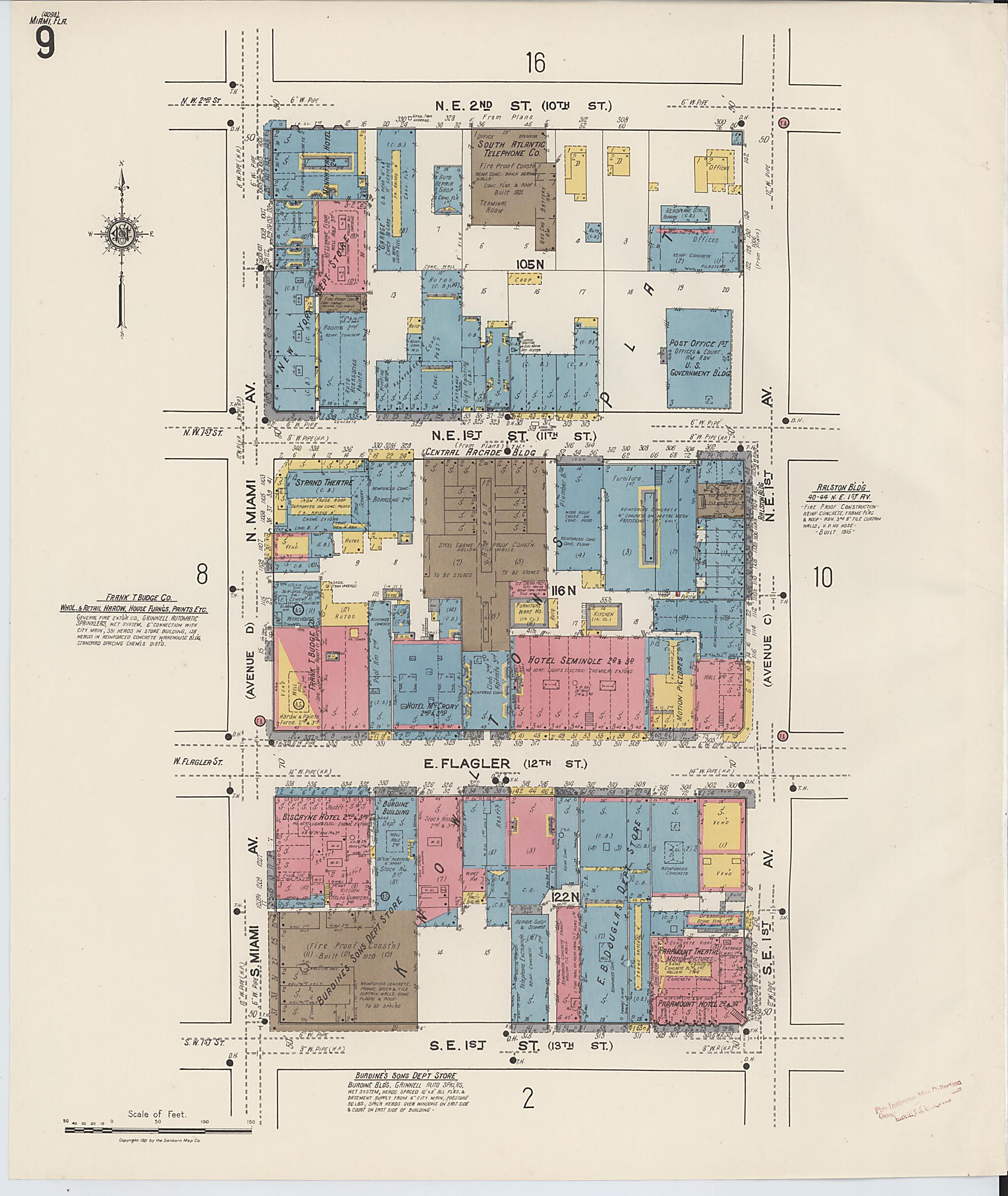 This old map of Miami, Dade County, Florida was created by Sanborn Map Company in 1921, 1924