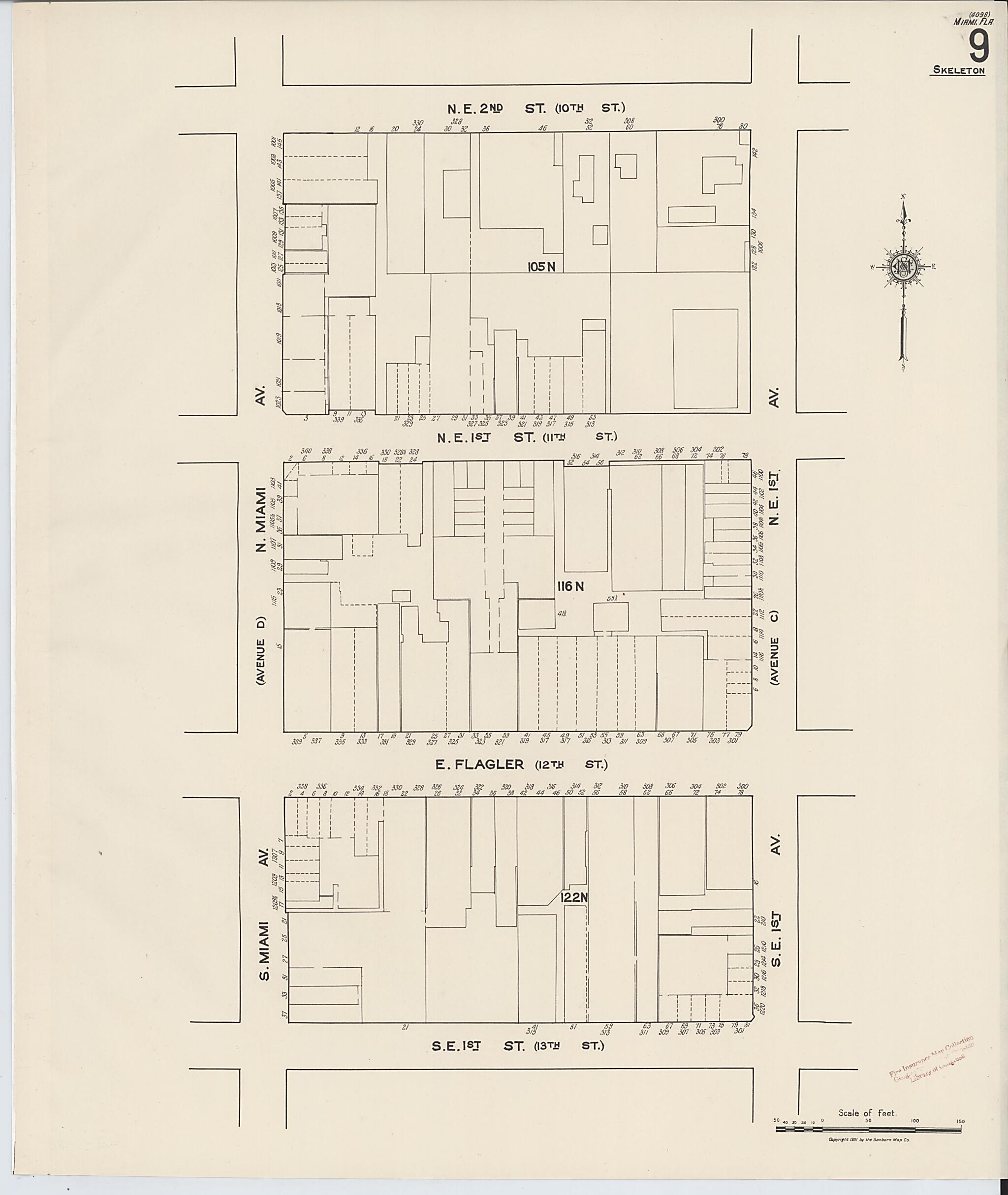 This old map of Miami, Dade County, Florida was created by Sanborn Map Company in 1921, 1924