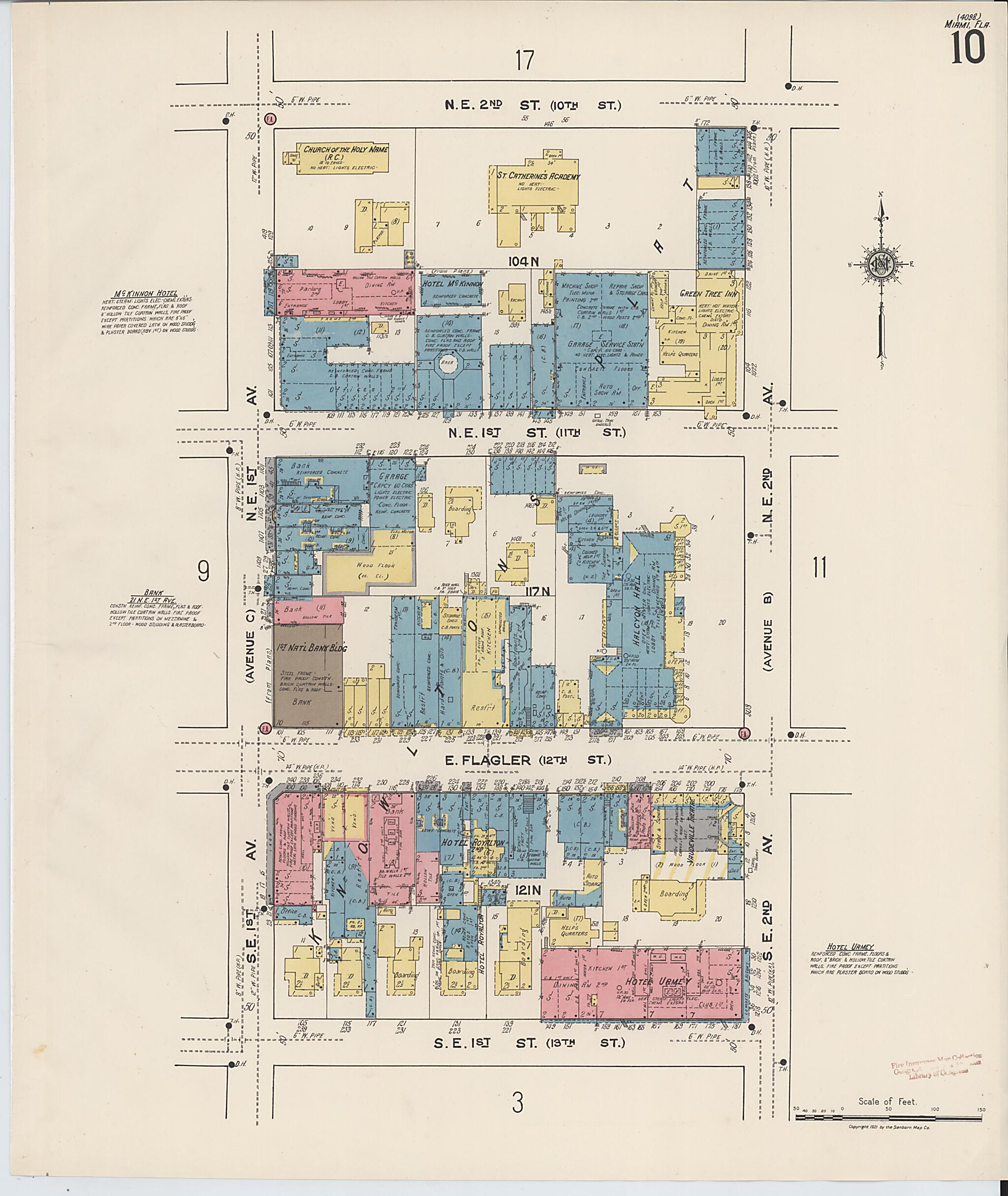 This old map of Miami, Dade County, Florida was created by Sanborn Map Company in 1921, 1924